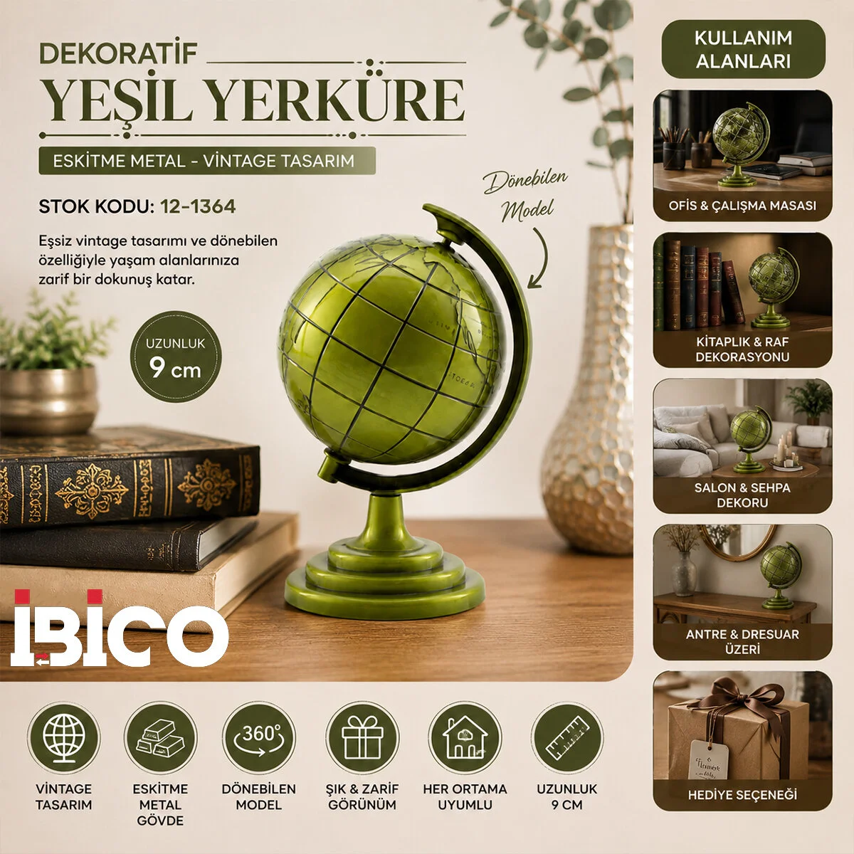 Globe Küçük Metal Dünya Biblosu - Dekoratif Süs Eşyası