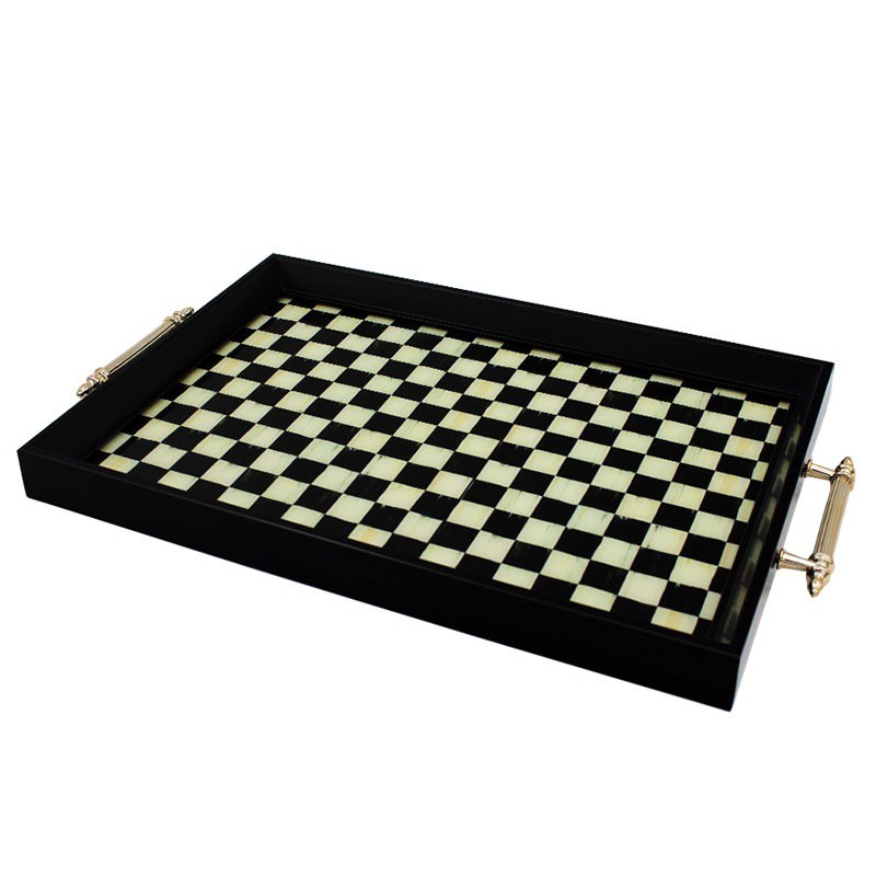 Glore  A08-006 Damalı El Geçmekli Tepsi 31X46cm 81829 