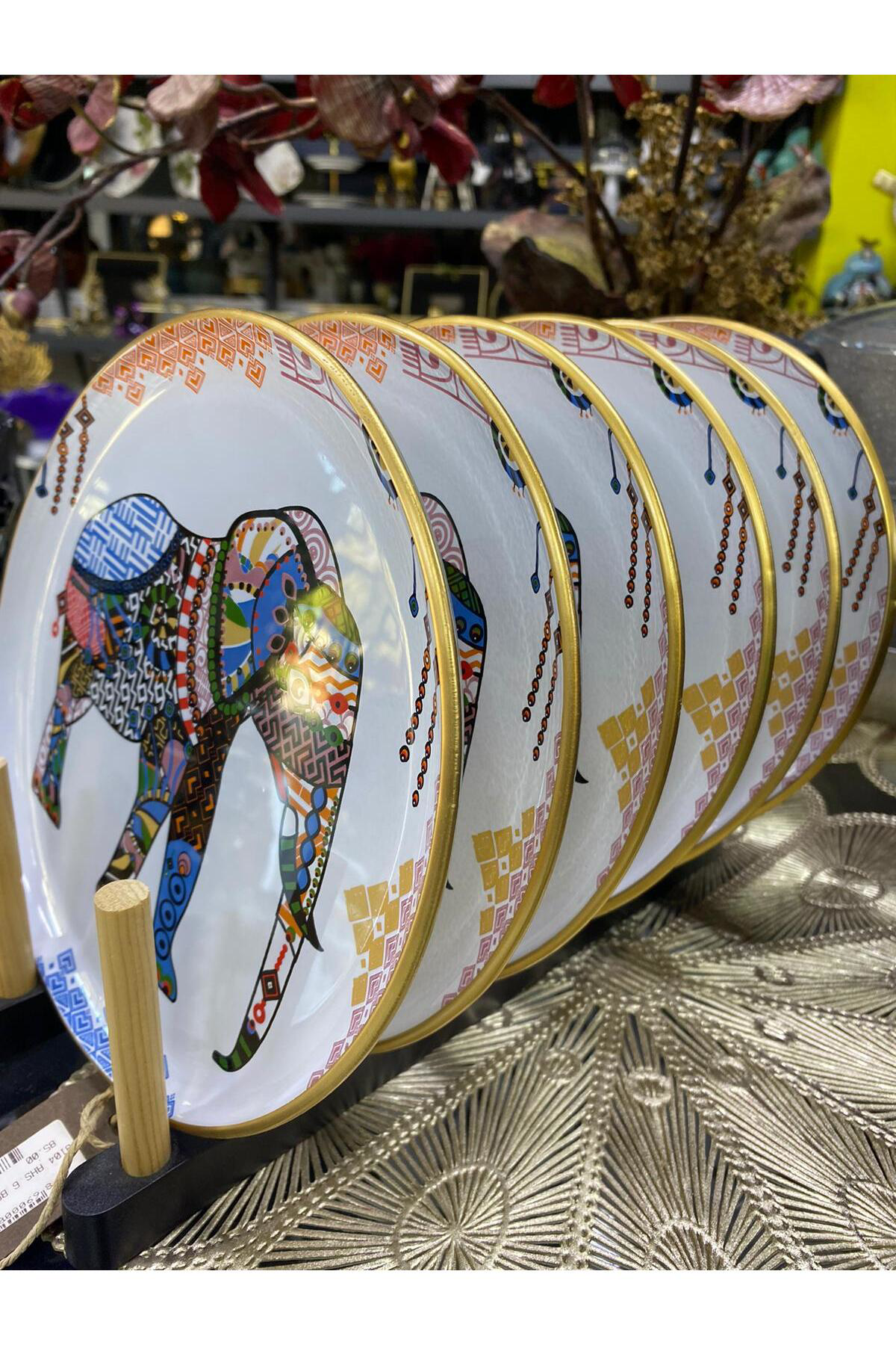 Elif Aksesuar Gloss Cam Etnik Fil Desenli Pasta Tabağı