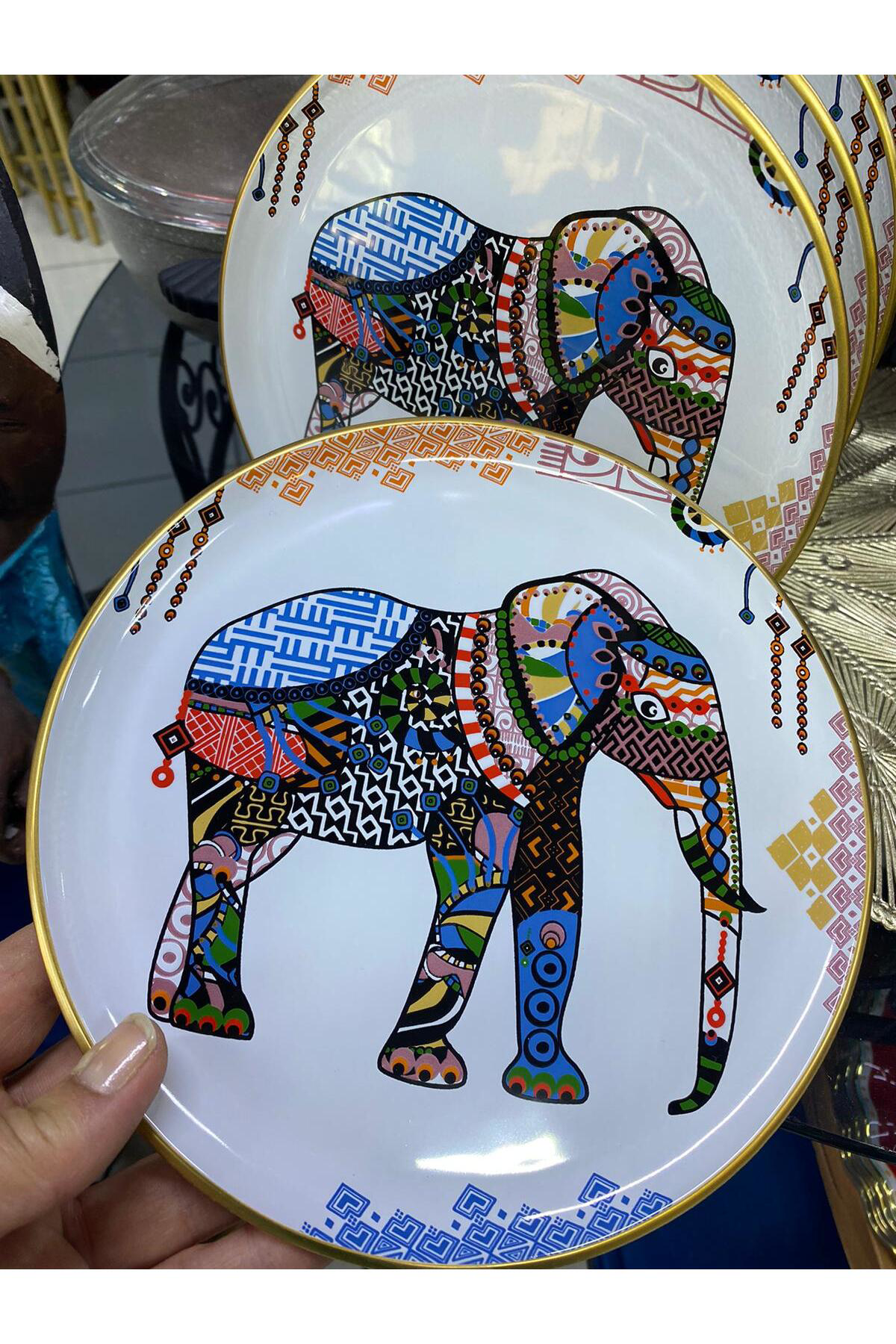 Elif Aksesuar Gloss Cam Etnik Fil Desenli Pasta Tabağı