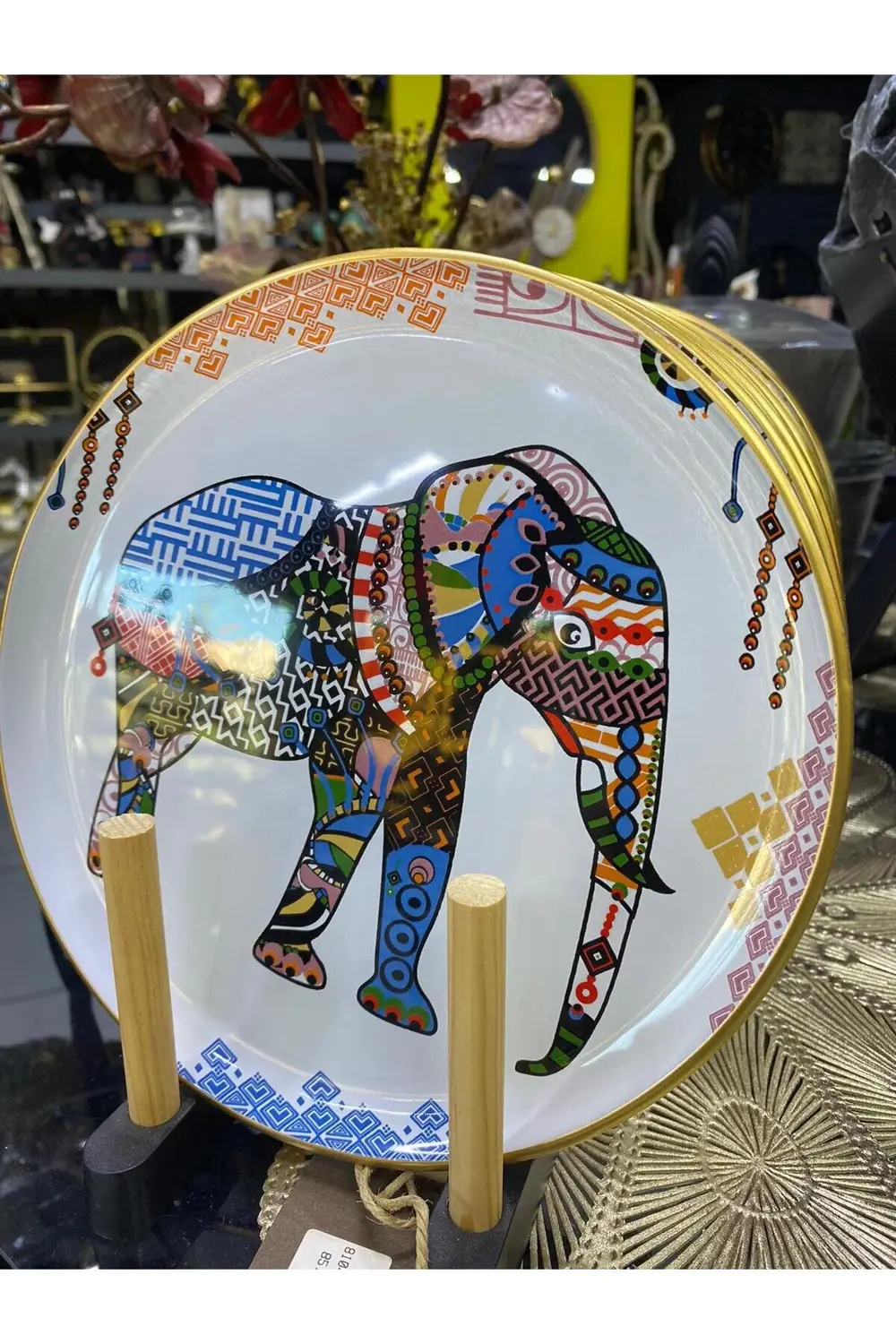 Gloss Cam Etnik Fil Desenli Pasta Tabağı
