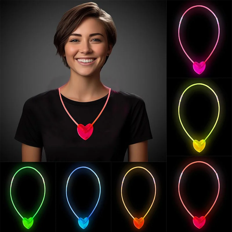 Glow Kalp Kolye – Karanlıkta Parlayan 6 Renk 6'lı Set