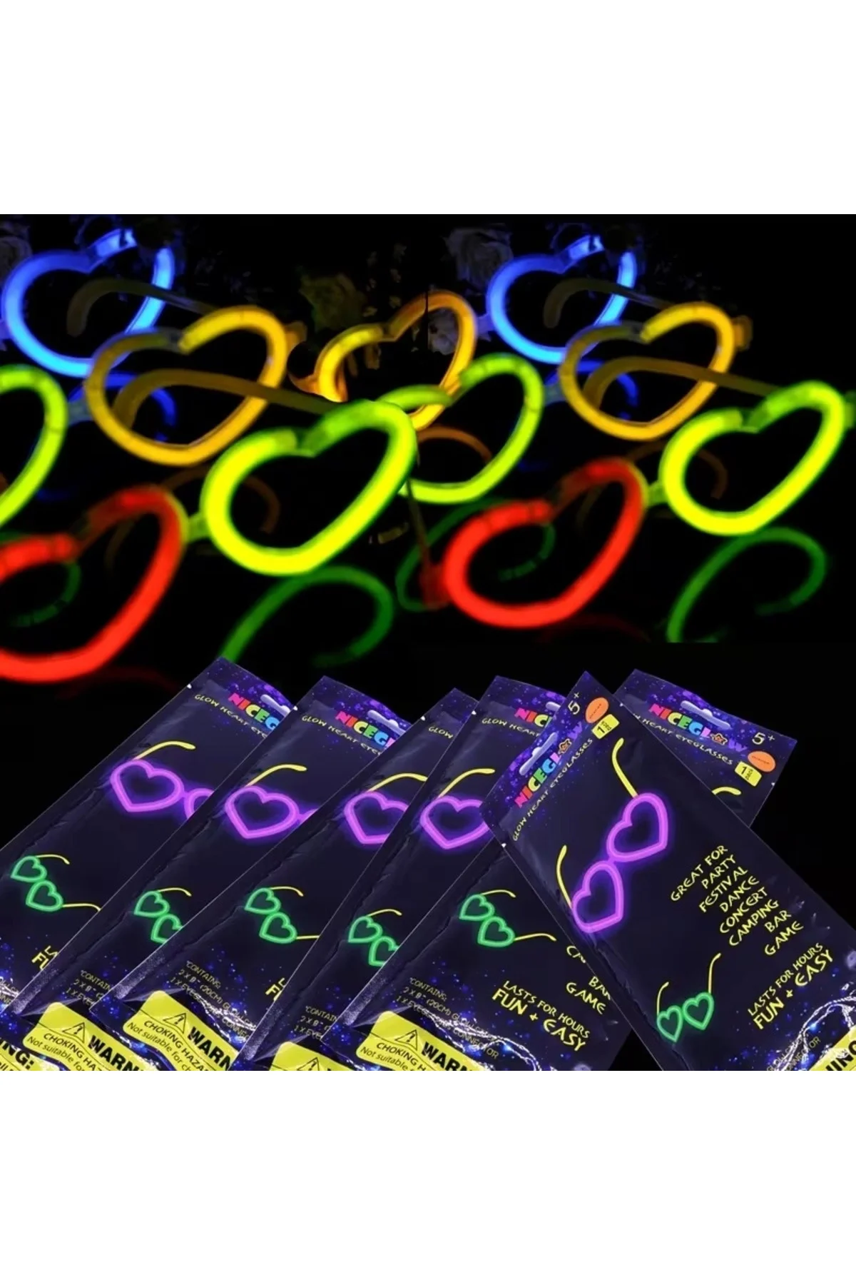 Glow Kalpli Fosforlu Gözlük 6’Lı Renkli Set – Neon Parti - Görsel 4