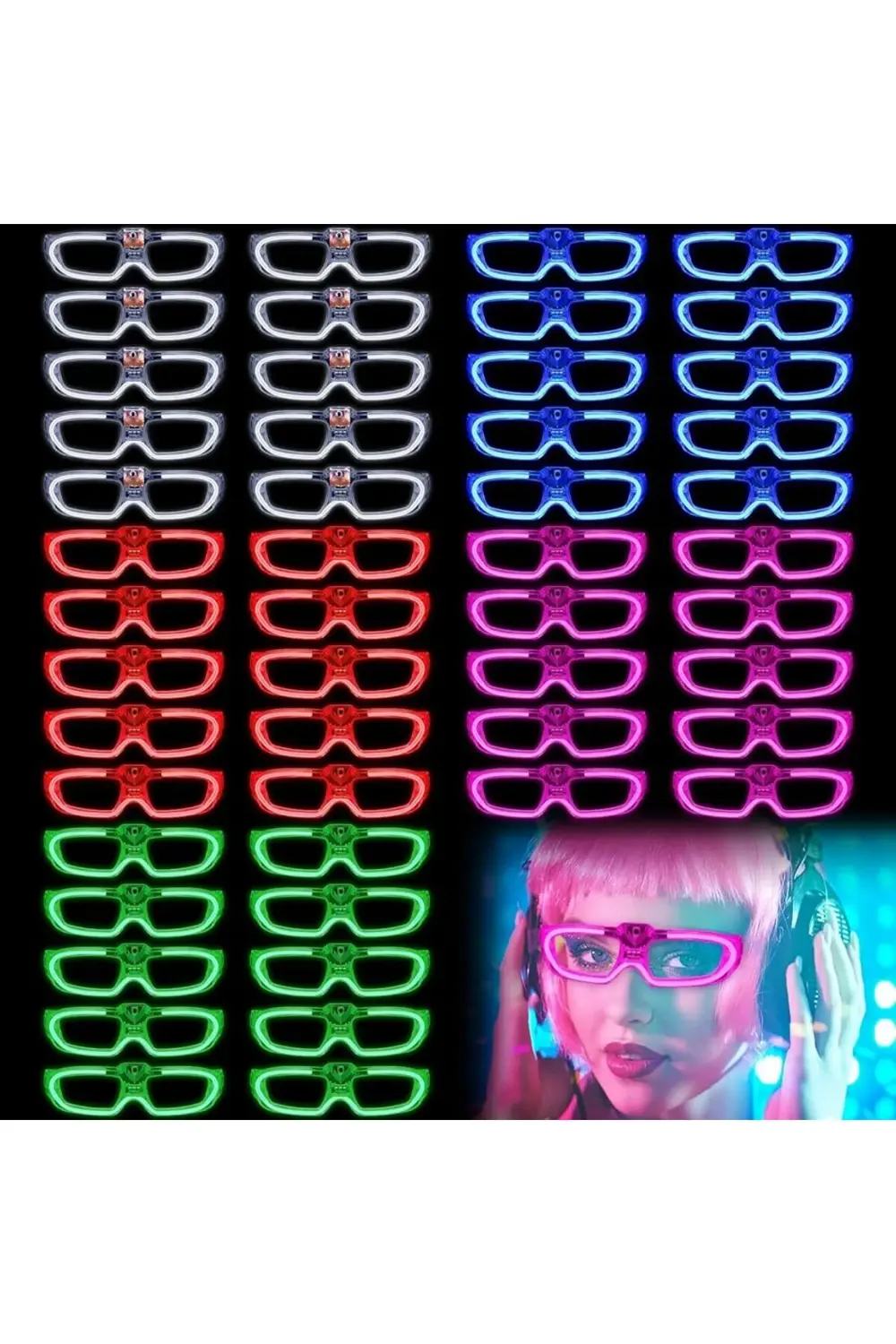 Glow Model 3 Farklı Fonksiyonlu Işıklı Parti Gözlüğü Karışık Renk