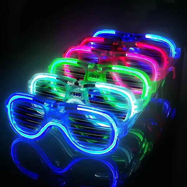 Glow Model 3 Işıklı Panjur Parti Gözlüğü - 12'li Karışık Renk Set, 3 Fonksiyonlu LED Parti Aksesuarı