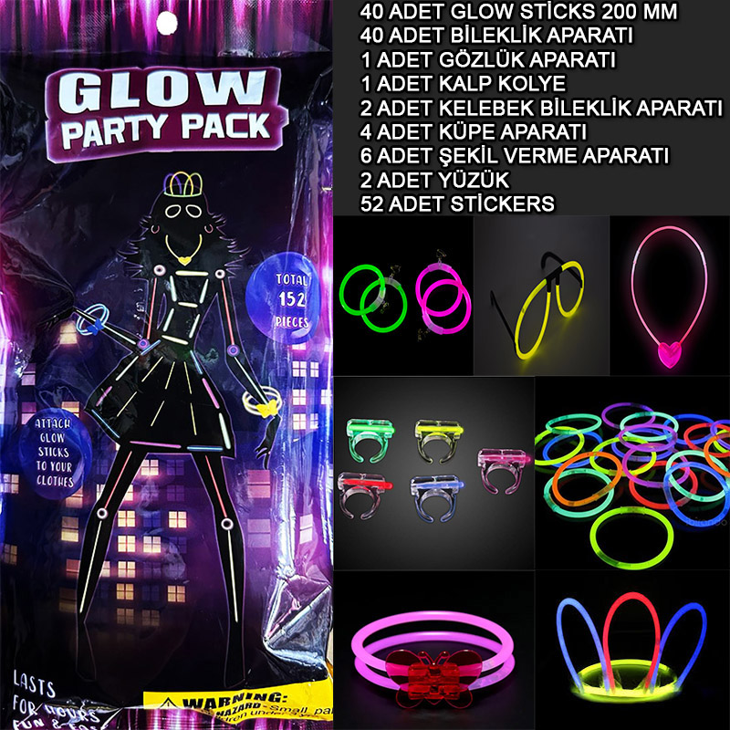 Glow Parti Seti 152 Parçalık LüGlow Stick Kostüm Seti
