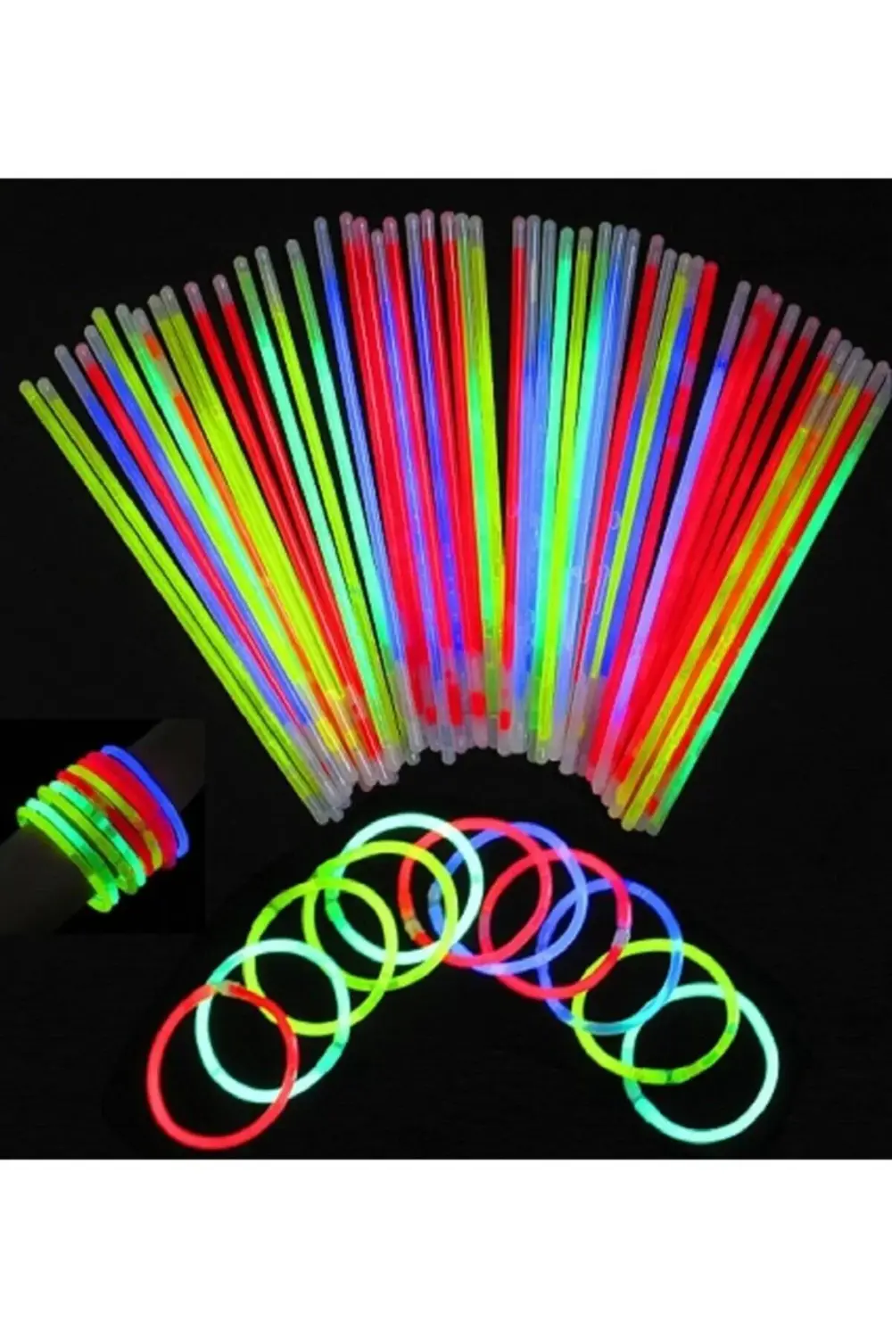 Glow Stick 100 Adet Kırılan Fosforlu Çubuk Bileklik Neon Işık Par