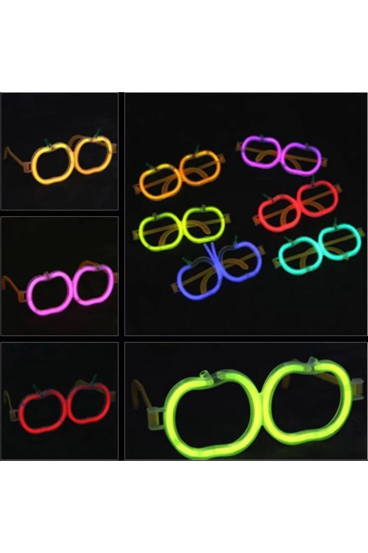 Glow Stick Elma Gözlük - Glow Partisi Gözlüğü - Glow Stick Gözlük 12 Adet