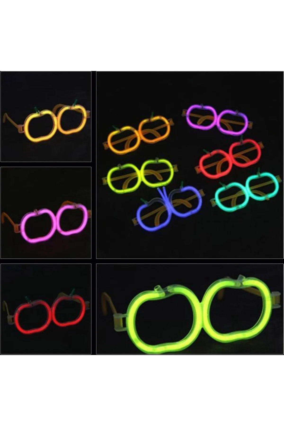 Glow Stick Elma Gözlük - Glow Partisi Gözlüğü - Glow Stick Gözlük