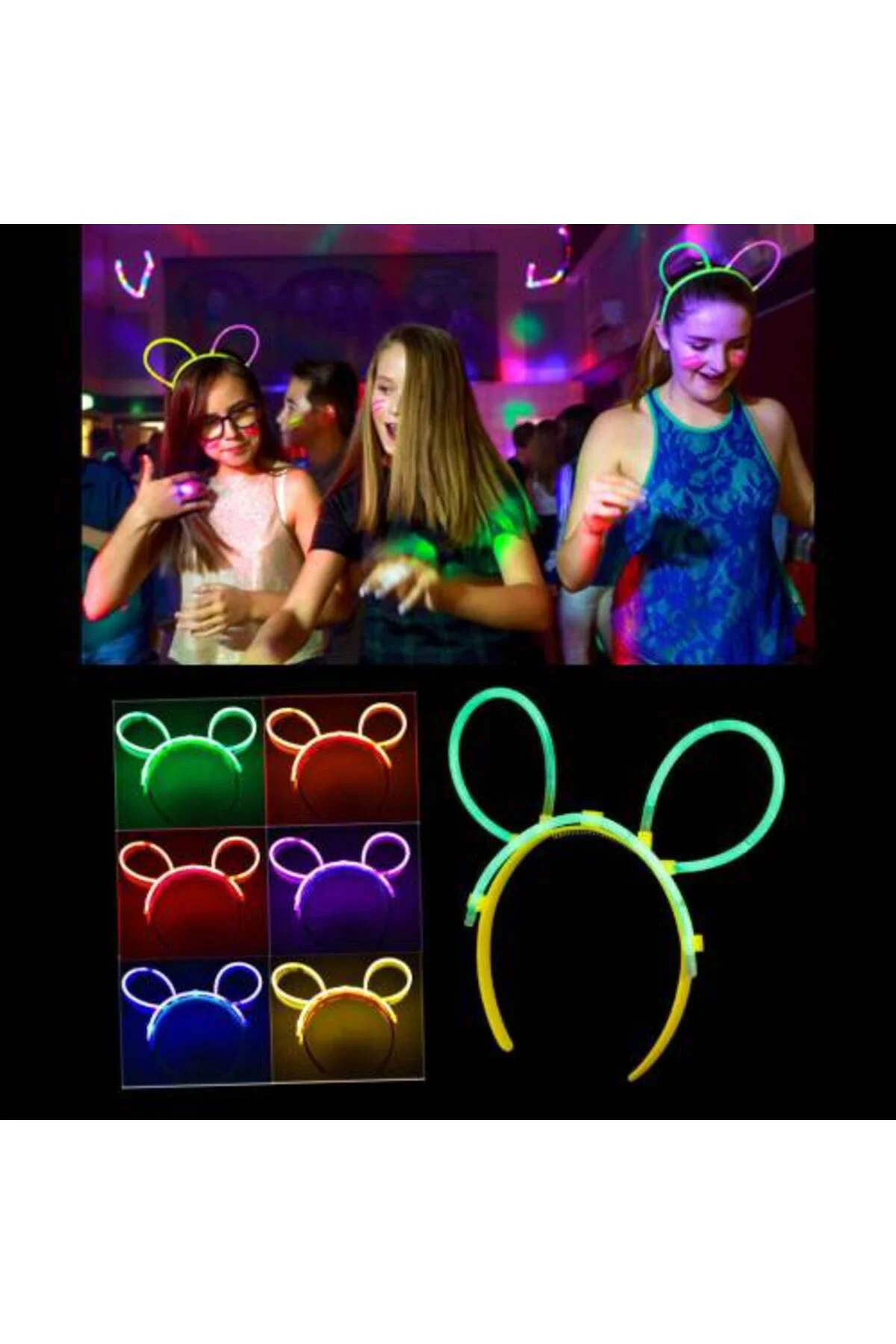 Glow Taç Fosforlu Taç Karışık Renk 12 Adet  GO50607699960