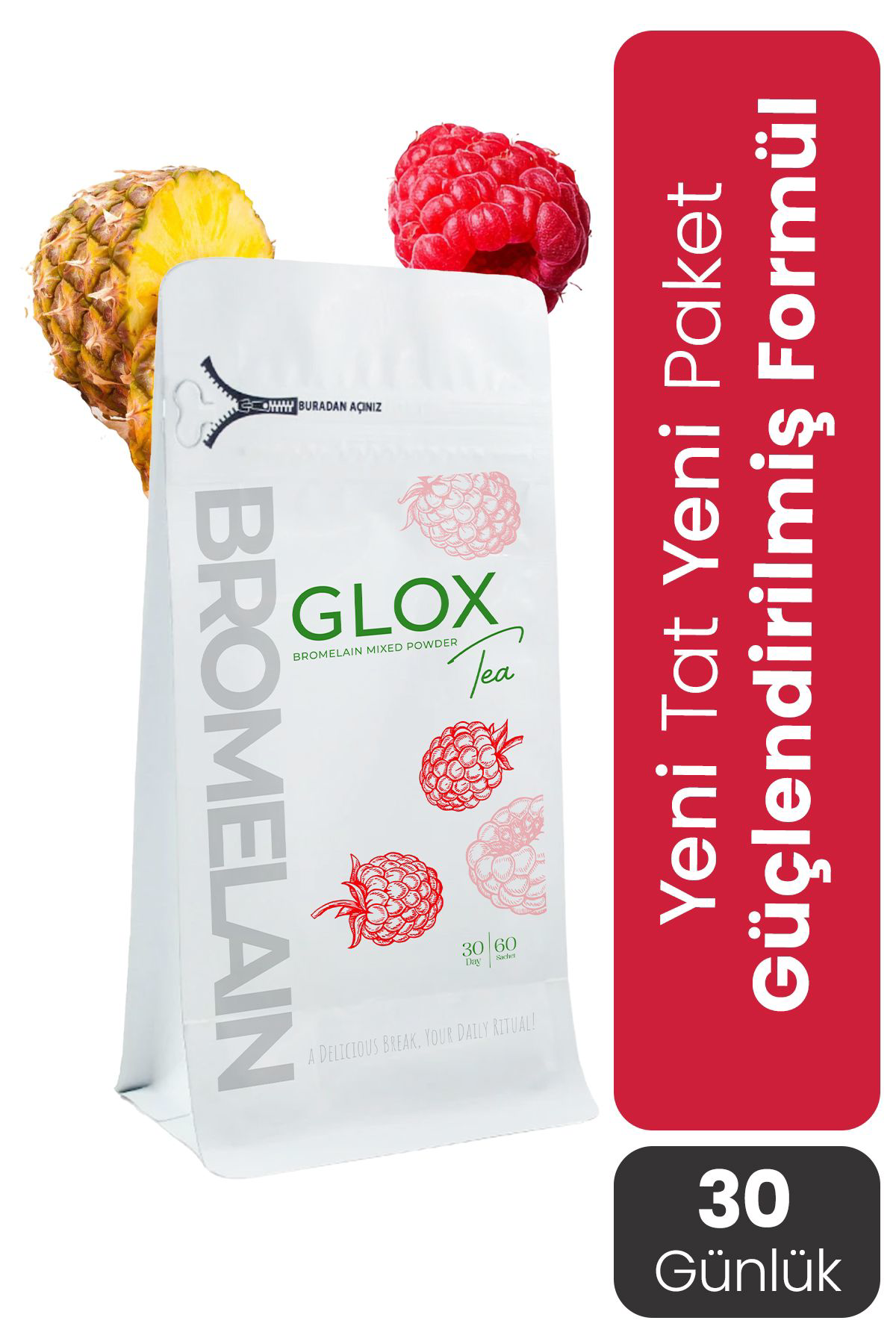 Glox Tea Gloxtea Bromelain Yardımcı Bitkisel Çay 60 Şase 30 Günlük Glox Tea Gloxtea Bromelain Yardımcı Bitkisel Çay 60 Şase 30 Günlük