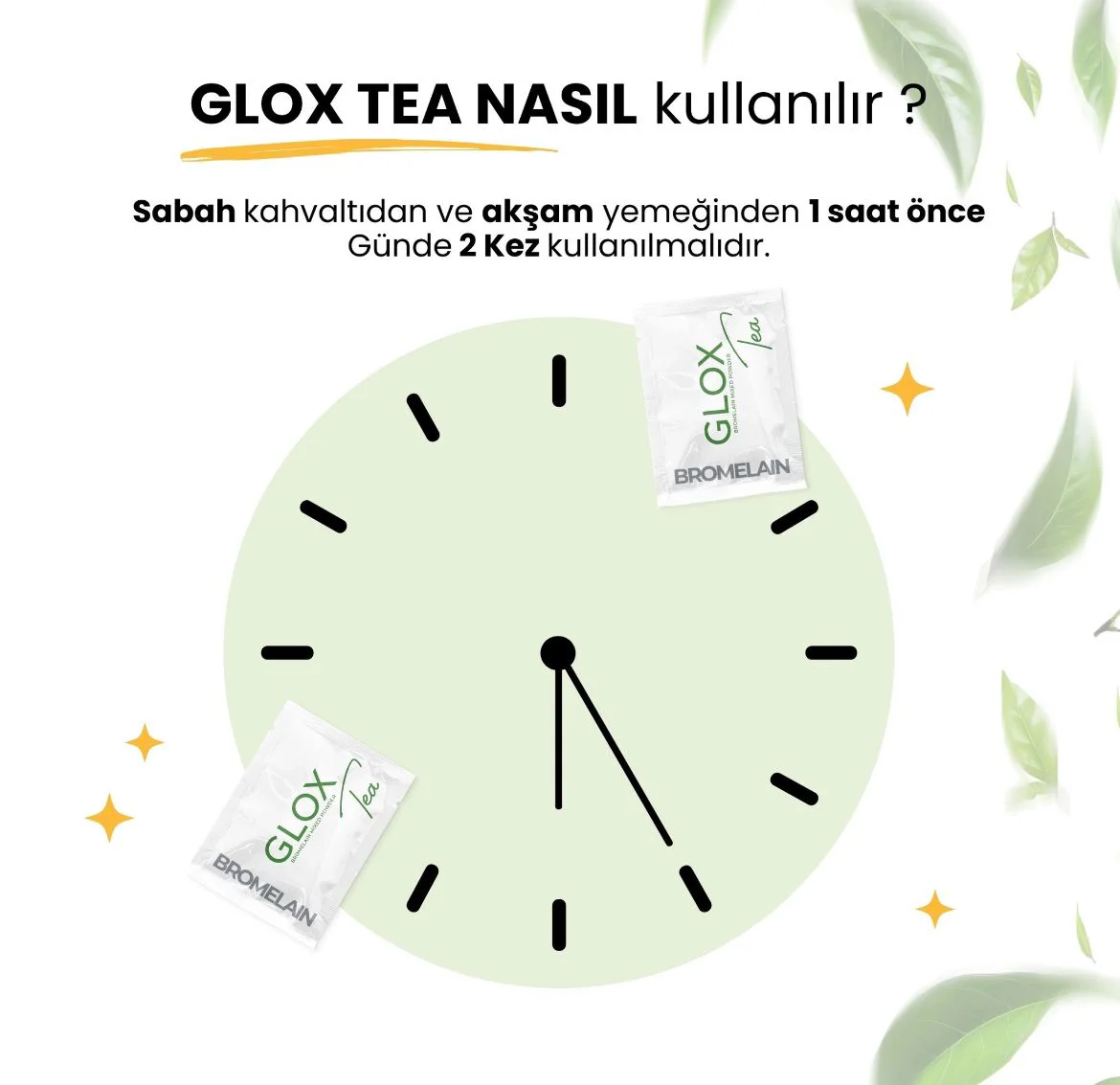 Glox Tea Gloxtea bromelain yardımcı Bitkisel çay 60 şase 30 günlü