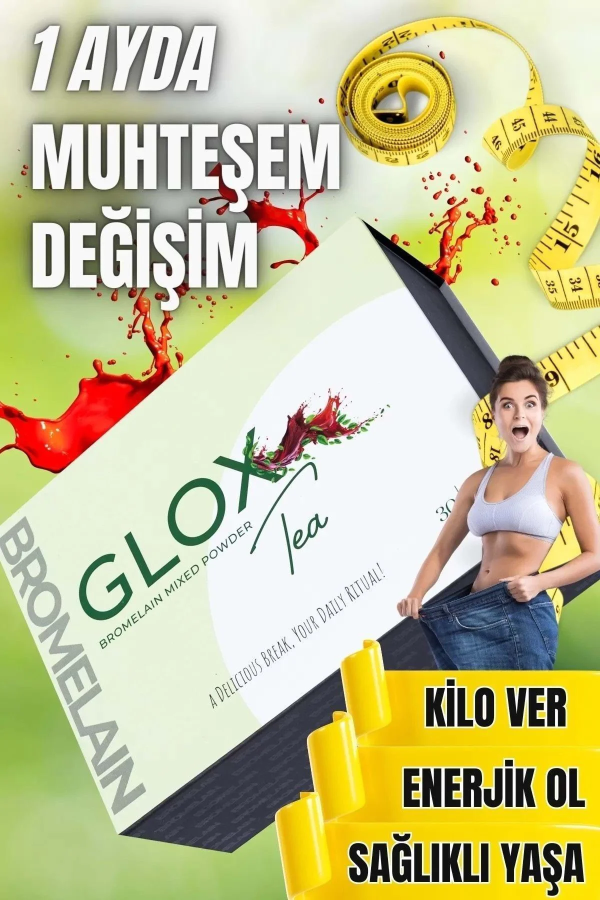 Glox Tea Gloxtea bromelain yardımcı Bitkisel çay 60 şase 30 günlü