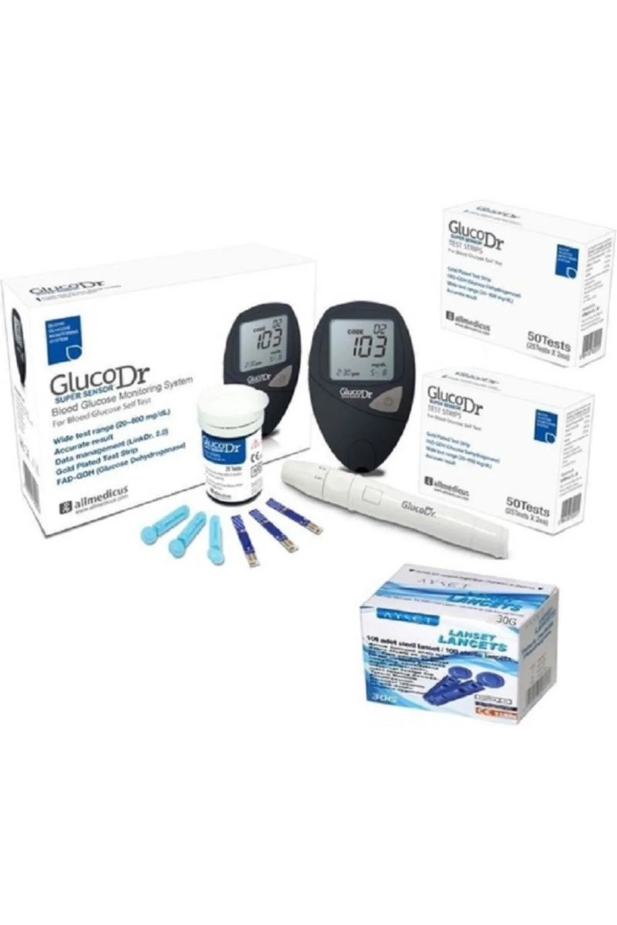 Gluco Dr Glucodr Seker Ölçüm Cihazı + 100 Adet Strip + 100 Adet Lanset