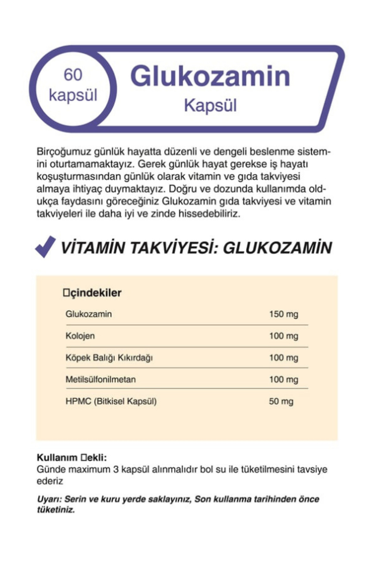 Glukozamin Köpek Balığı Kıkırdağı Kolajen MSM 60 Kapsül x2 ADET