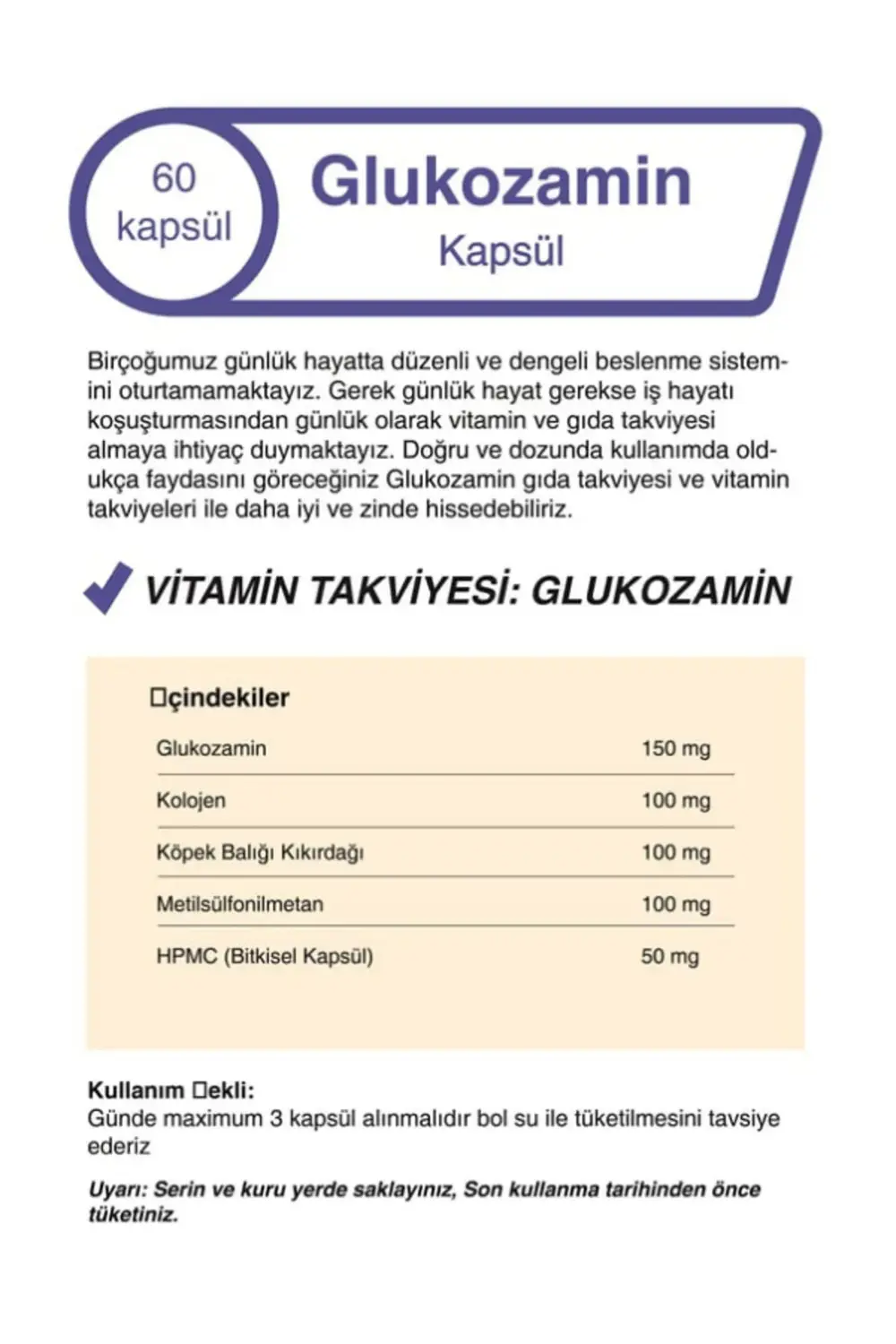 Mindivan Glukozamin Köpek Balığı Kıkırdağı Kolajen Msm 60 Kapsül X2 Adet