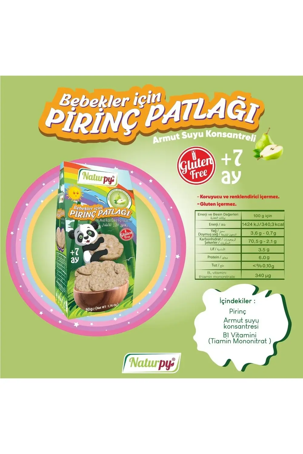 Naturpy Glutensiz Bebekler İçin Pirinç Patlağı 50 G Armut Suyu Konsantrel