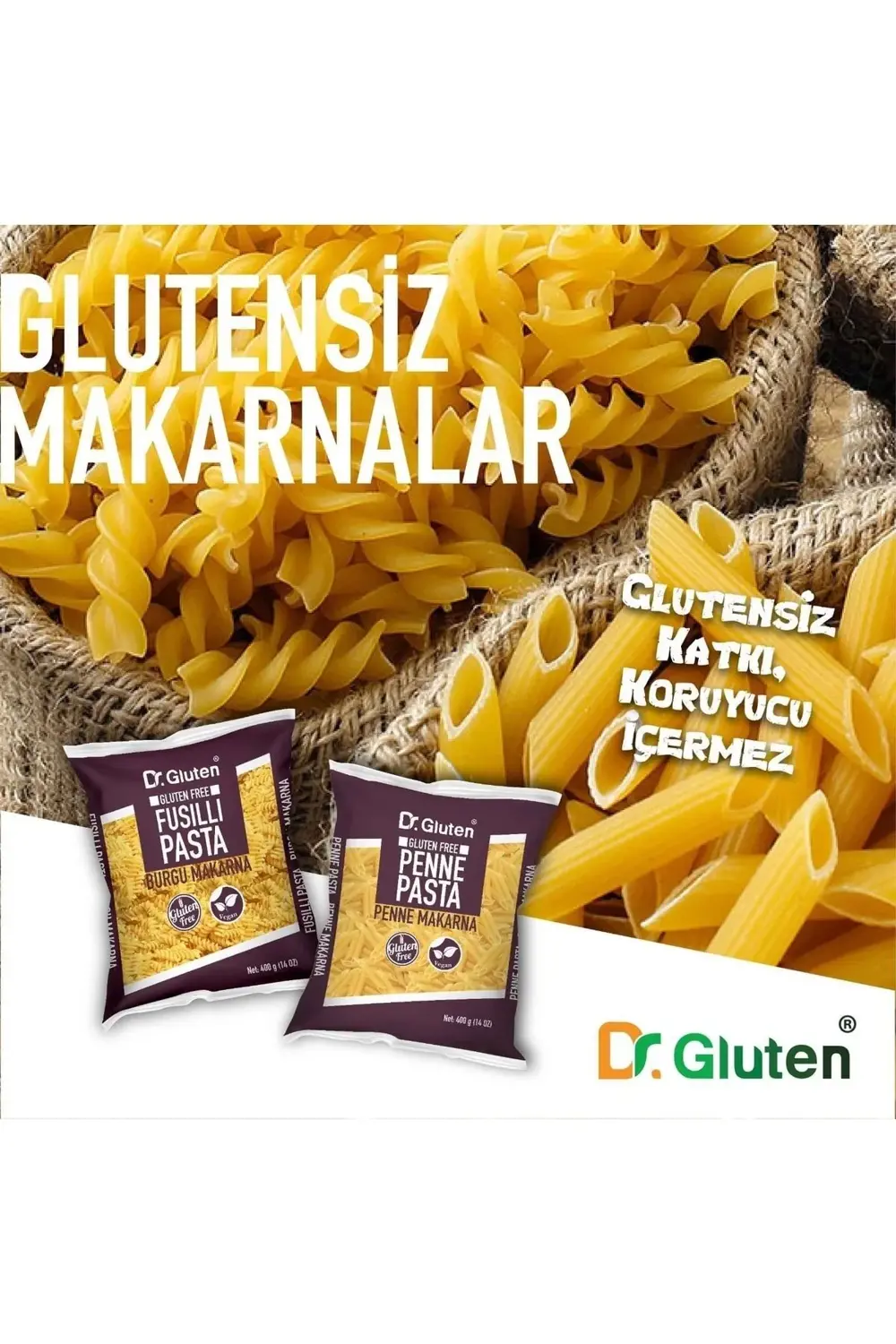 Glutensiz Burgu & Boru Makarna 18' Li Set (FUSİLLİ & PENNE) 400 g