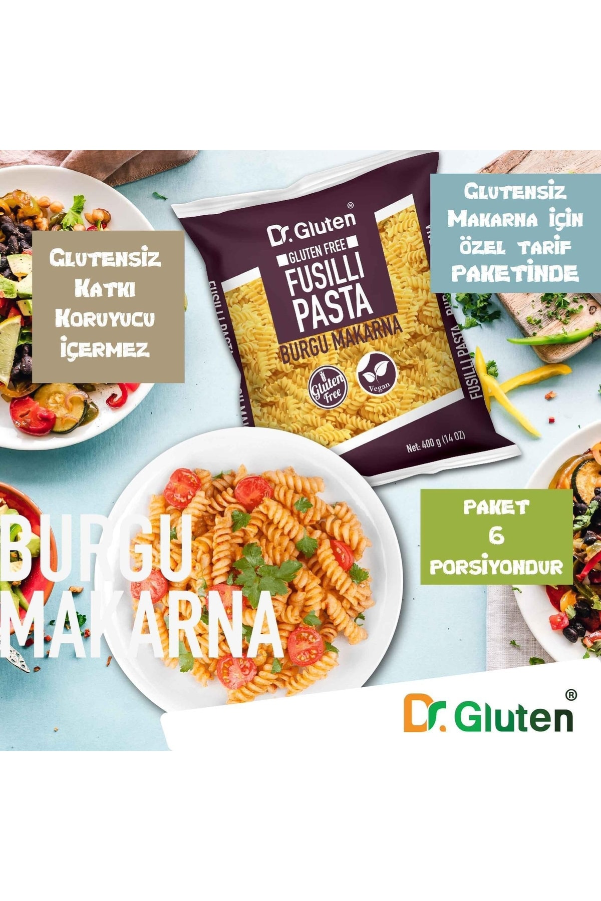 Dr.Gluten Glutensiz Burgu & Boru Makarna 18' Li Set (Fusilli & Penne) 400 G