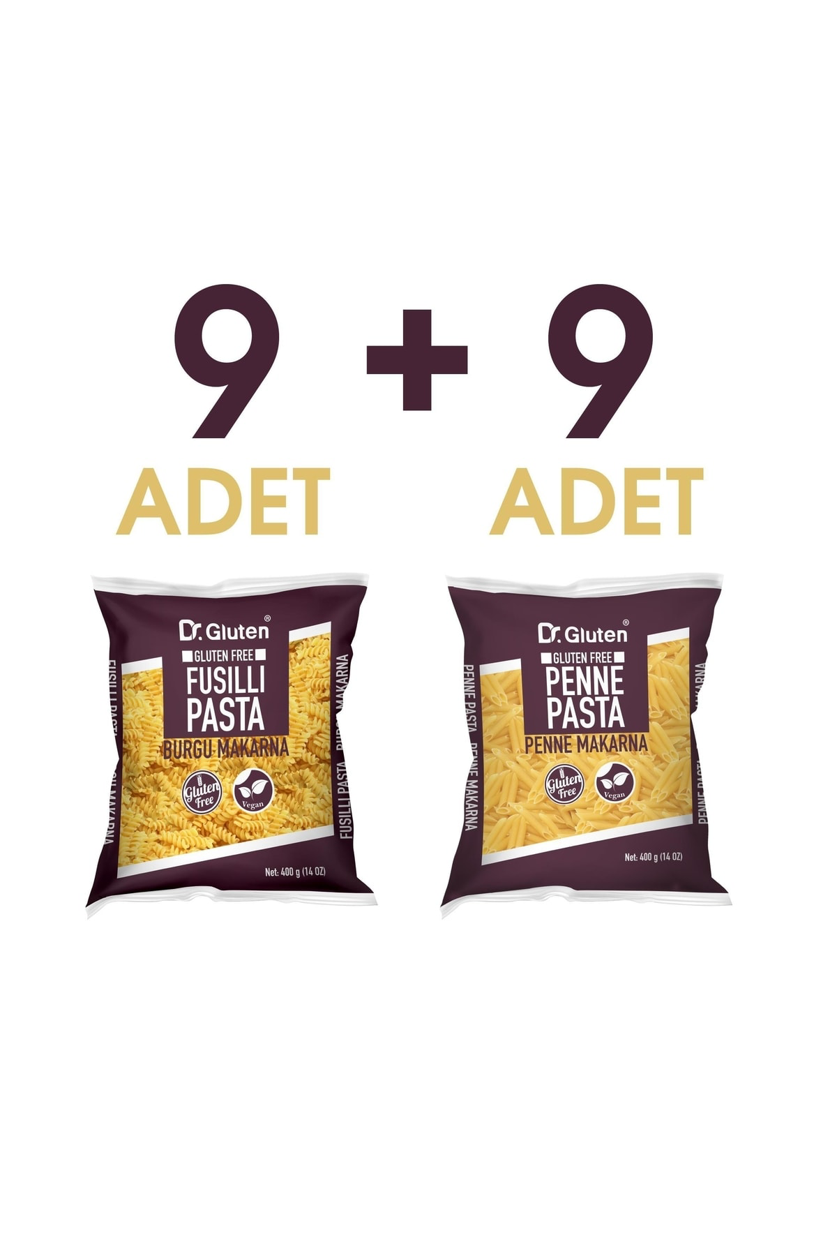 Dr.Gluten Glutensiz Burgu & Boru Makarna 18' Li Set (Fusilli & Penne) 400 G
