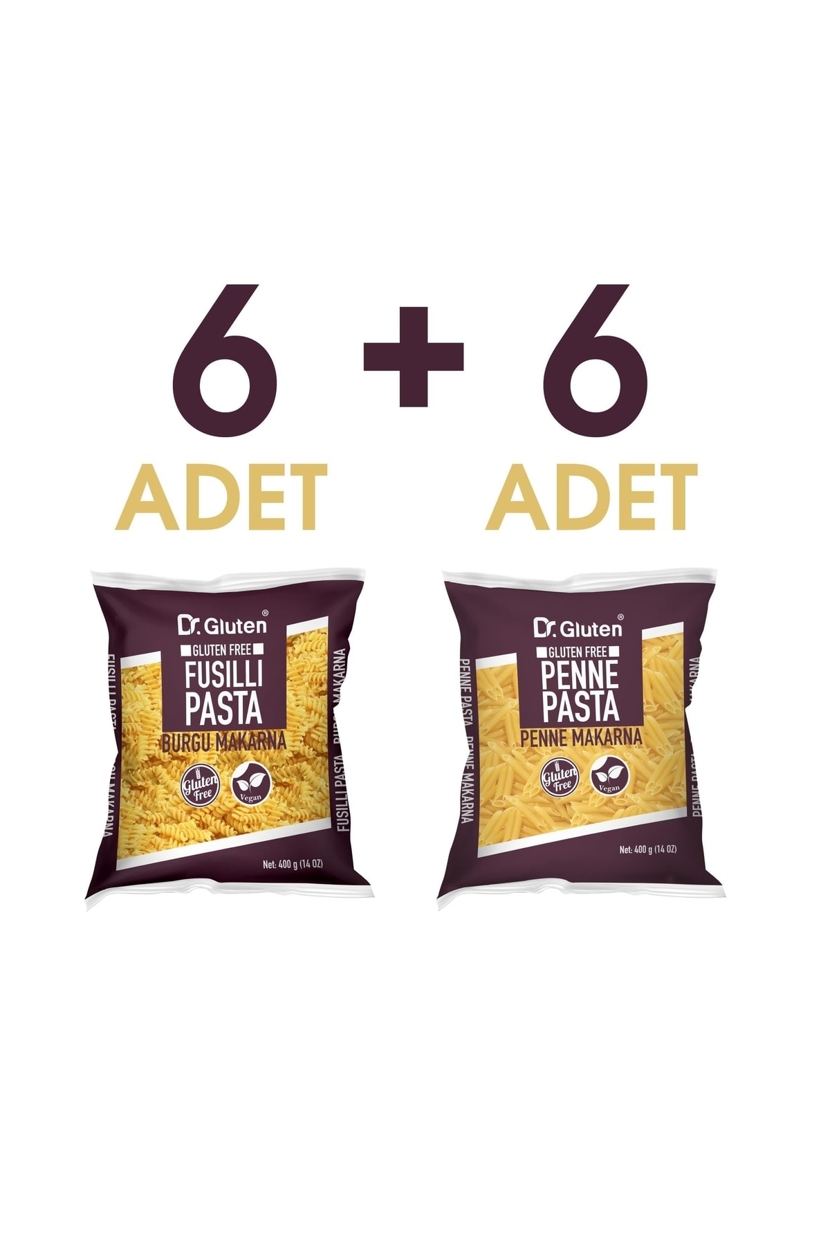 Glutensiz Burgu & Boru Makarna 12' Li Set (FUSİLLİ & PENNE) 400 g