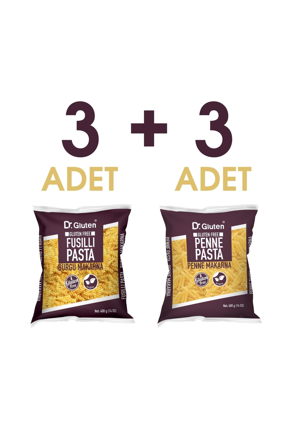 Glutensiz Burgu & Boru Makarna 6' lı Set 400 Gr  3 + 3 ADET (Fusi