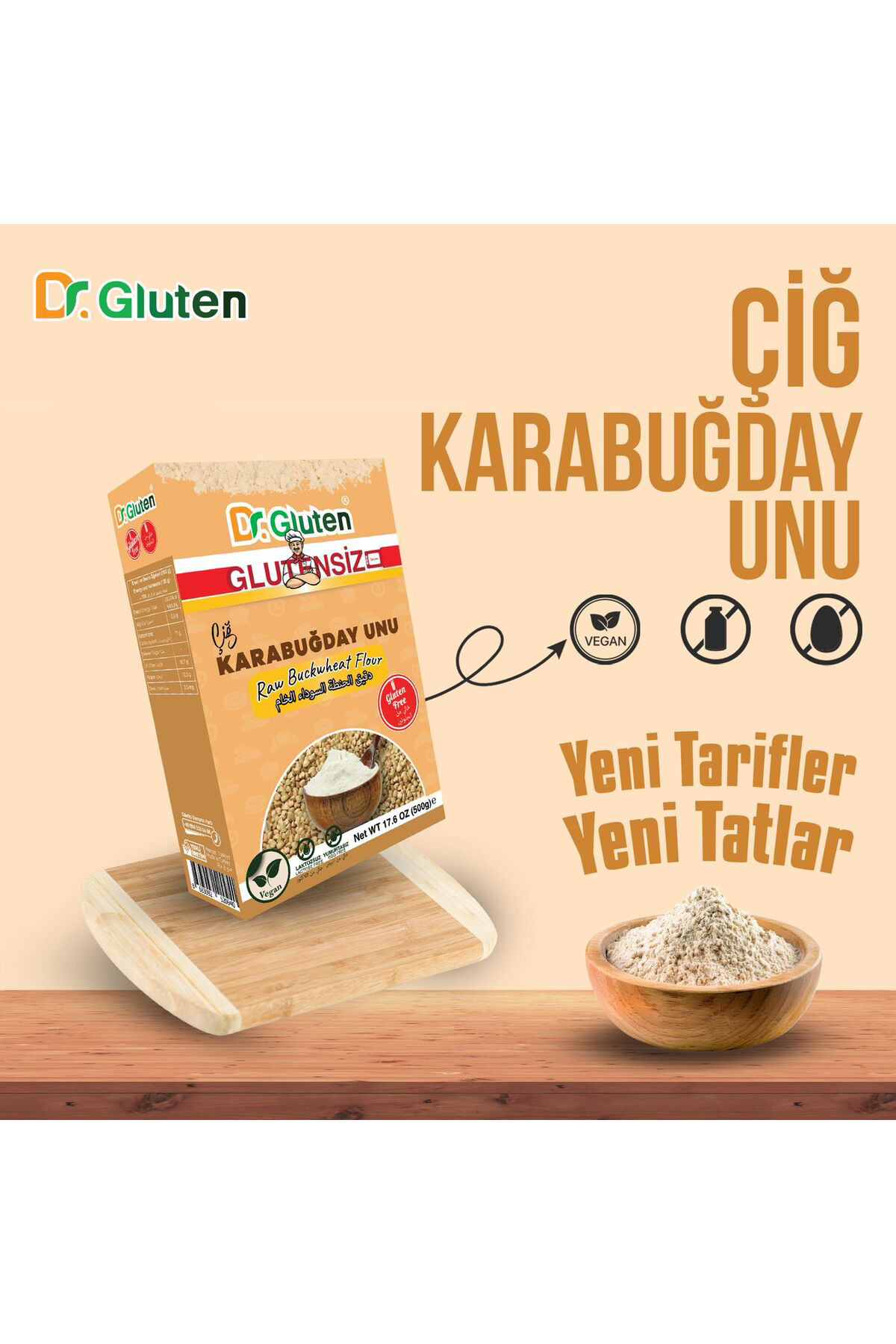 Glutensiz Çiğ Karabuğday Unu Raw Buckwheat Flour 500 g Vegan