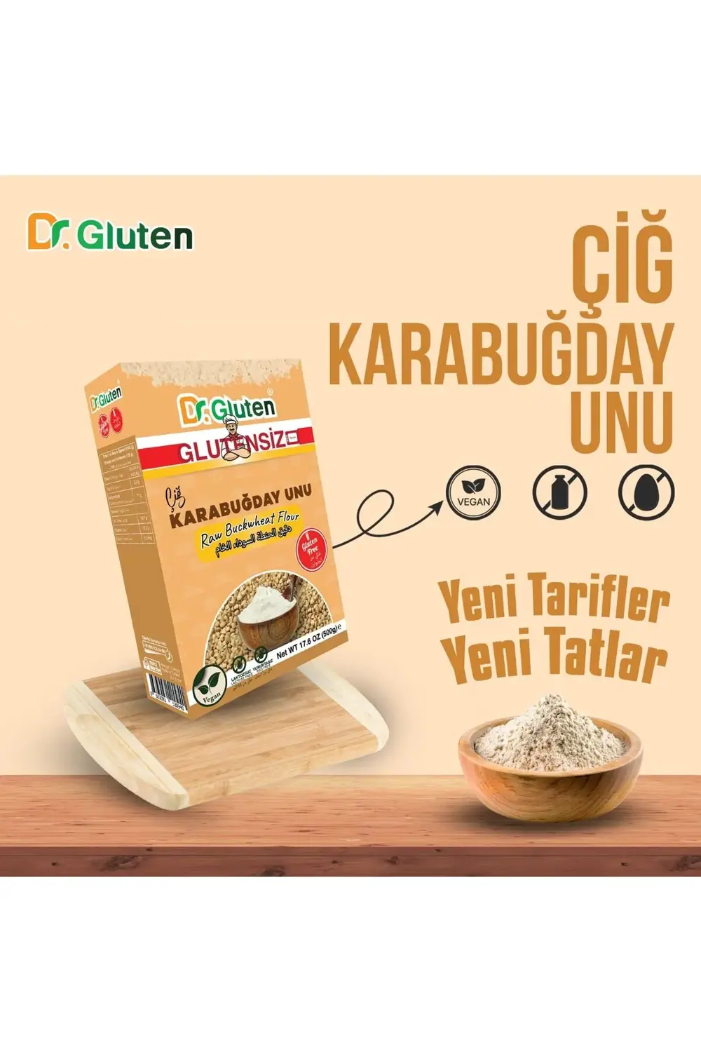Dr.Gluten Glutensiz Çiğ Karabuğday Unu Raw Buckwheat Flour 500 G Vegan