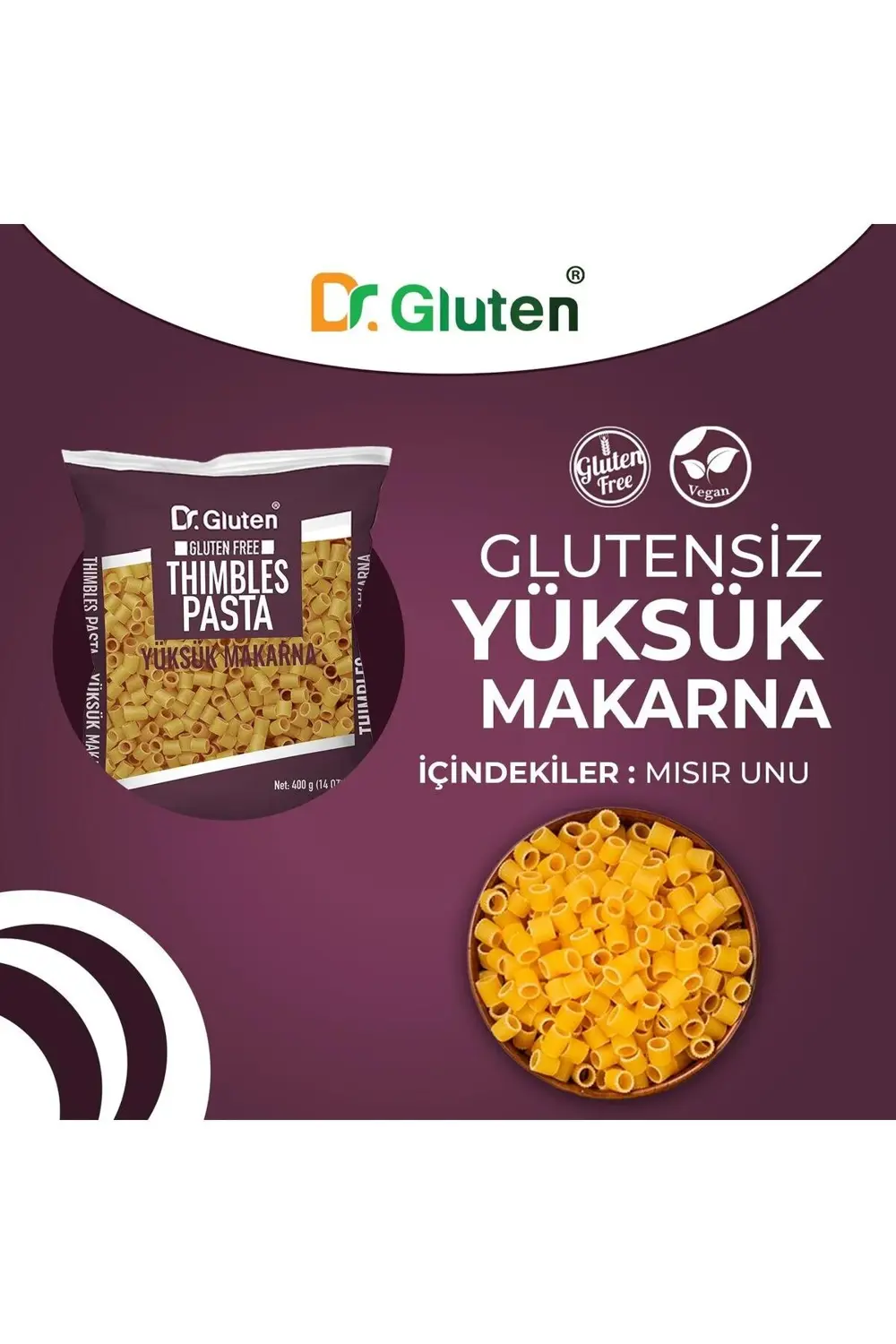 Dr.Gluten Glutensiz Makarna Yüksük Makarna 400 Gr.