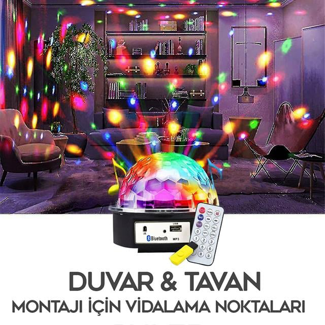 GM-0803B Sihirli Led Dönen Disko Topu Hoparlör Kablosuz USB/Mp3/B