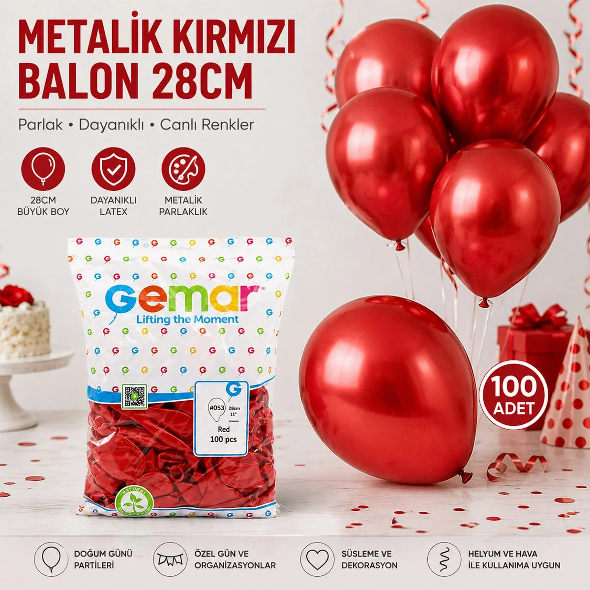 Gm-110-53 Metalik - Kırmızı Balon 11&amp;apos;&amp;apos; - 28cm - 100 Parça Bx40 Fiyatı, Yorumları ve Özellikleri