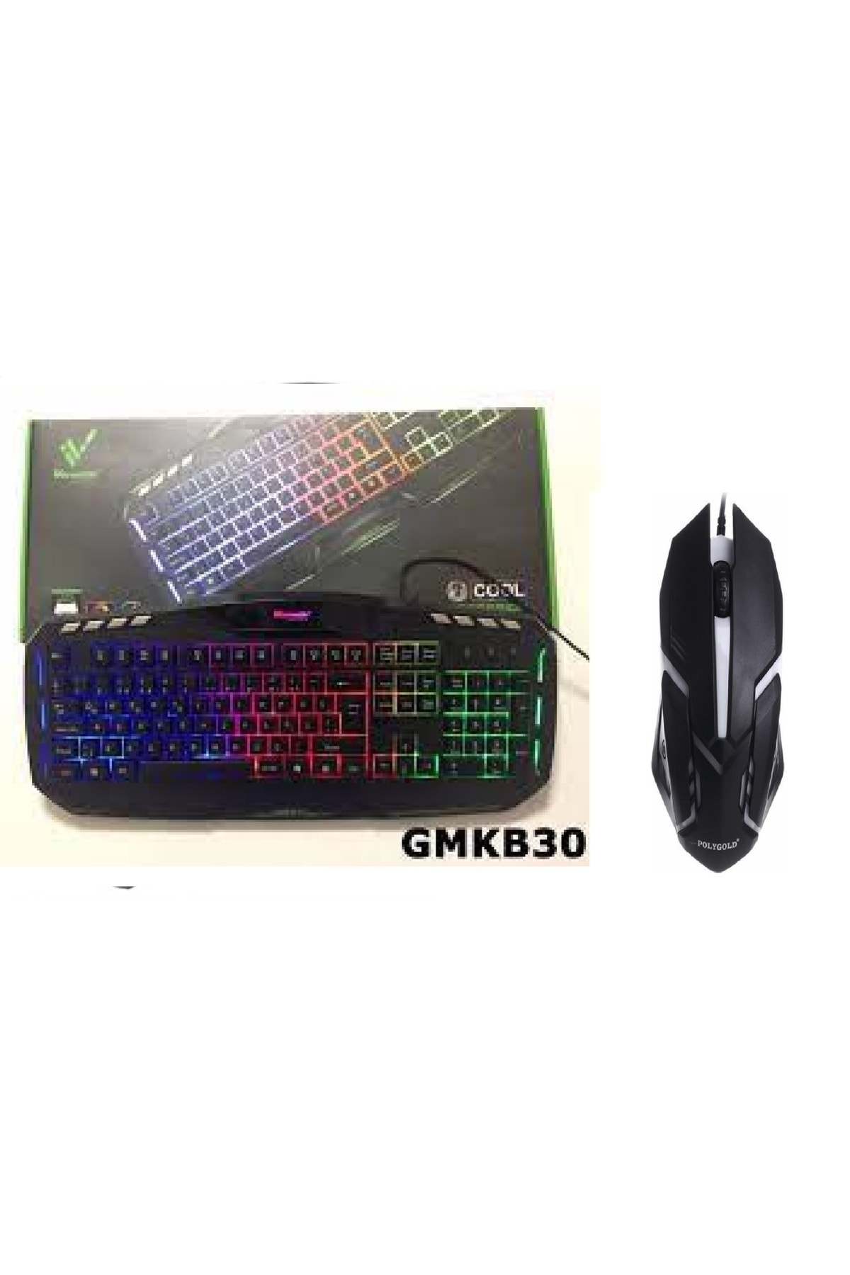 GMKB30 Usb Kablolu Işıklı Gaming Q Klavye+Polygold PG-883 Işıklı 