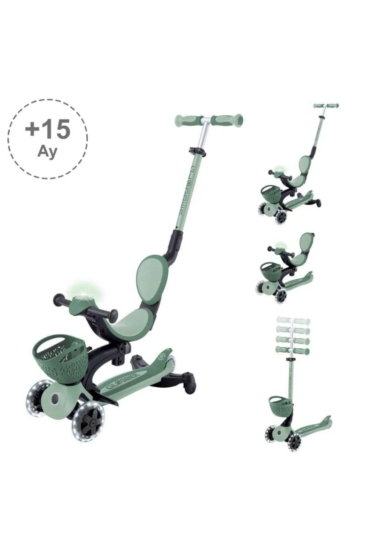 Go Up Baby 360 Işıklı Scooter - Zeytin Yeşili