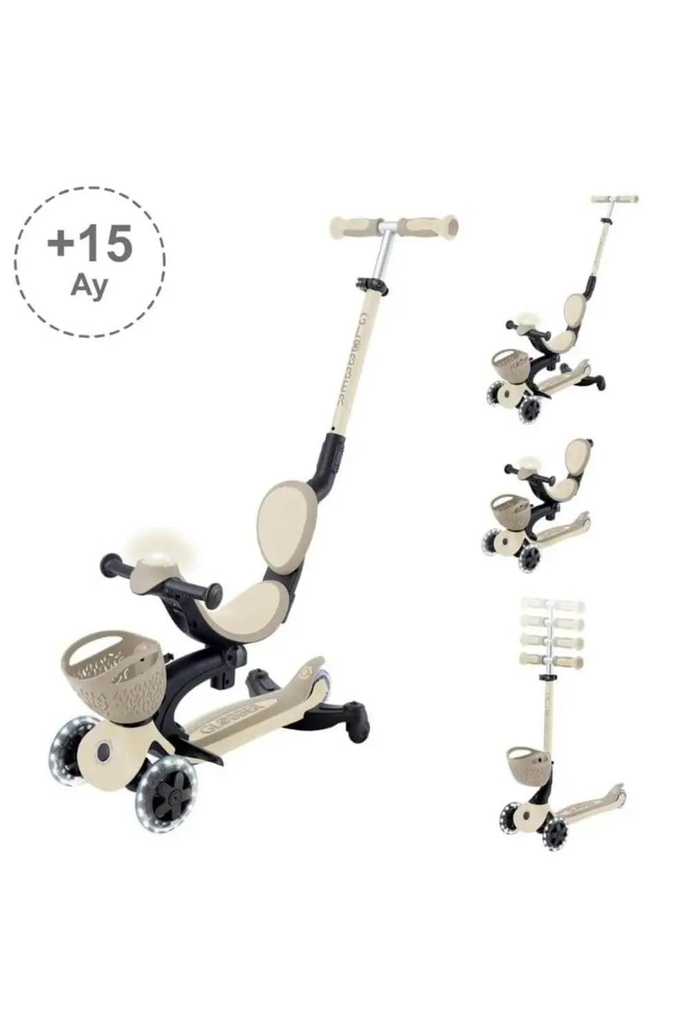 Go Up Baby 360 Işıklı Scooter - Koyu Bej