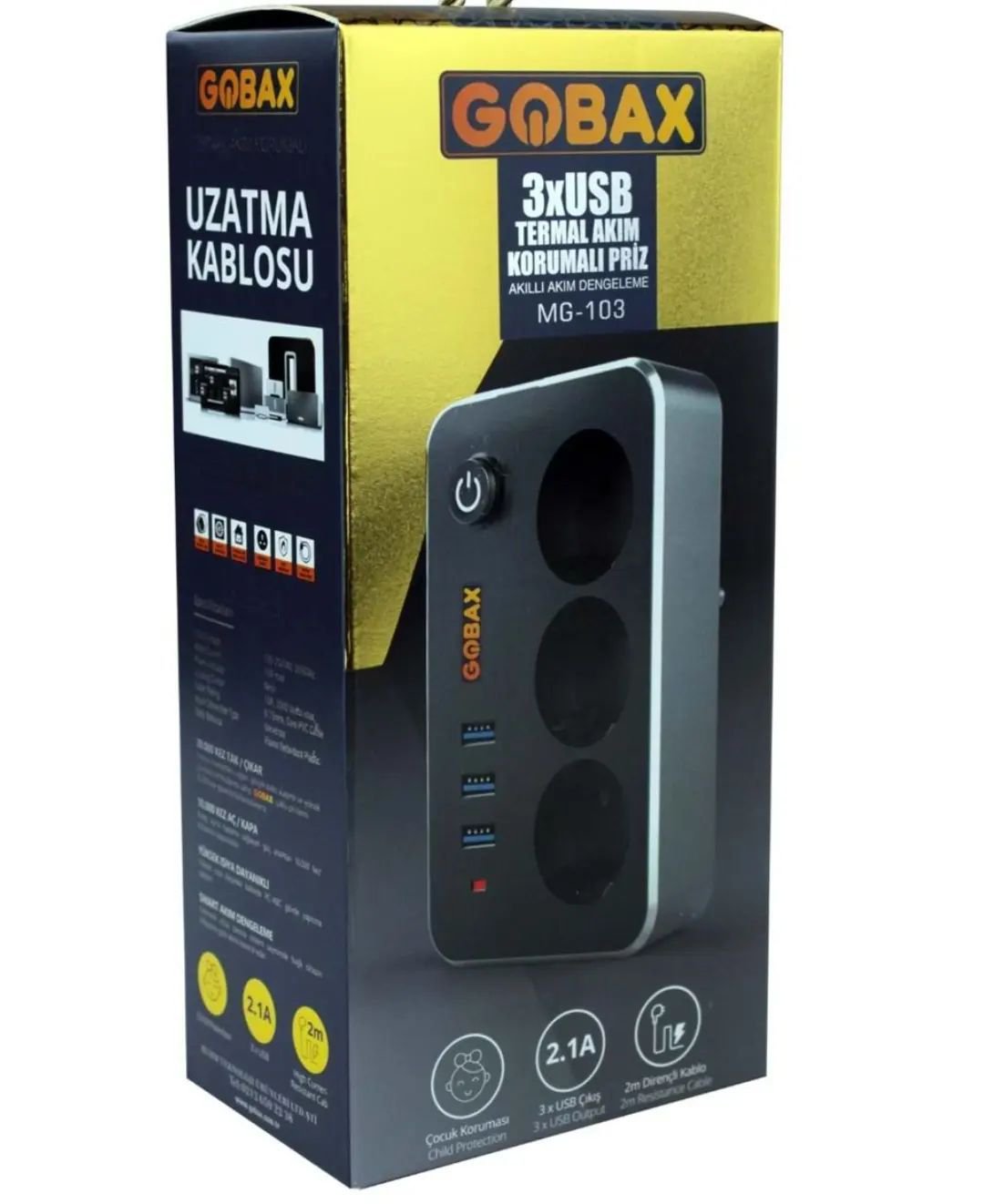 GOBAX Mg-103 3xusb 2.1a 3x Priz Anahtarli Termal Akim Korumali Pr