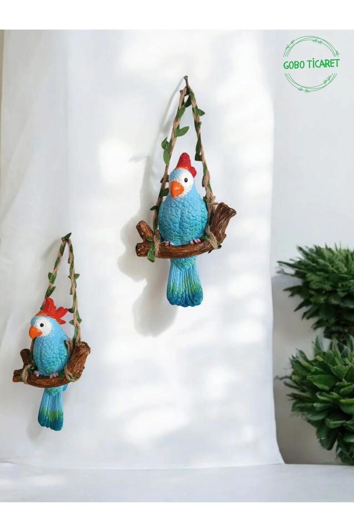 GoboTicaret 3 Adet Dekoratif Sallanan Duvar ve Bahçe Süsü Kuş Bib