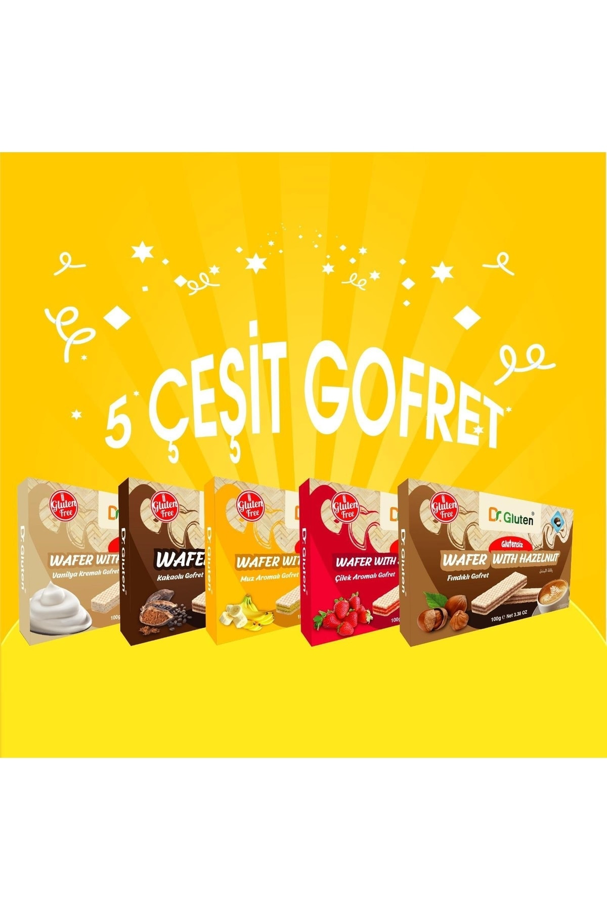 Gofretler Mix (muz-çilek-fındık-vanilya-kakao)