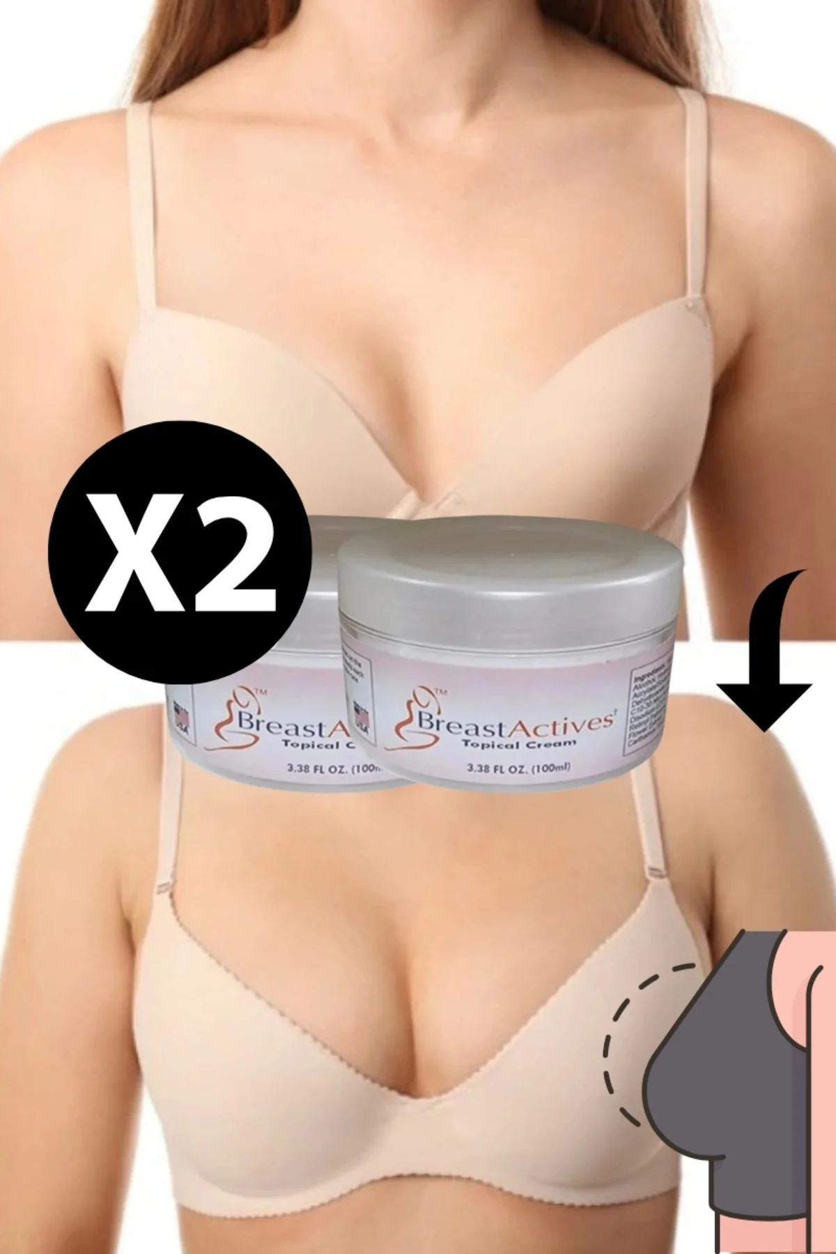 Göğüs Aktifleştirici Bakım Kremi – 100 ml 2'li Paket, Doğal Masaj Kremi