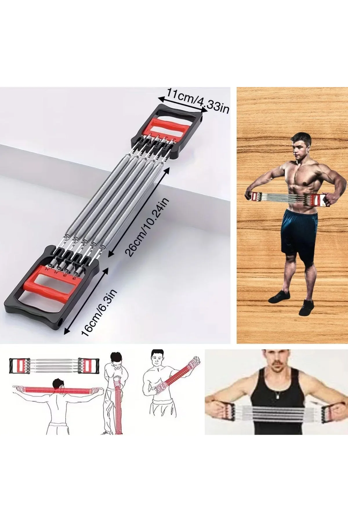 Göğüs Genişletme ve Kuvvet Egzersiz Aleti – 5 Yaylı 5 Kademeli Ayarlanabilir Fitness ve Kuvvet Antre