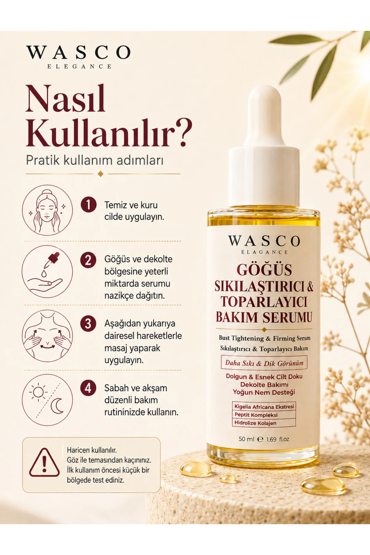 Göğüs ve Dekolte Bakım Serum • Daha Dik Görünüm • Daha Dolgun Görünüm • Göğüs Sıkılaştırıcı Bakım 50ml