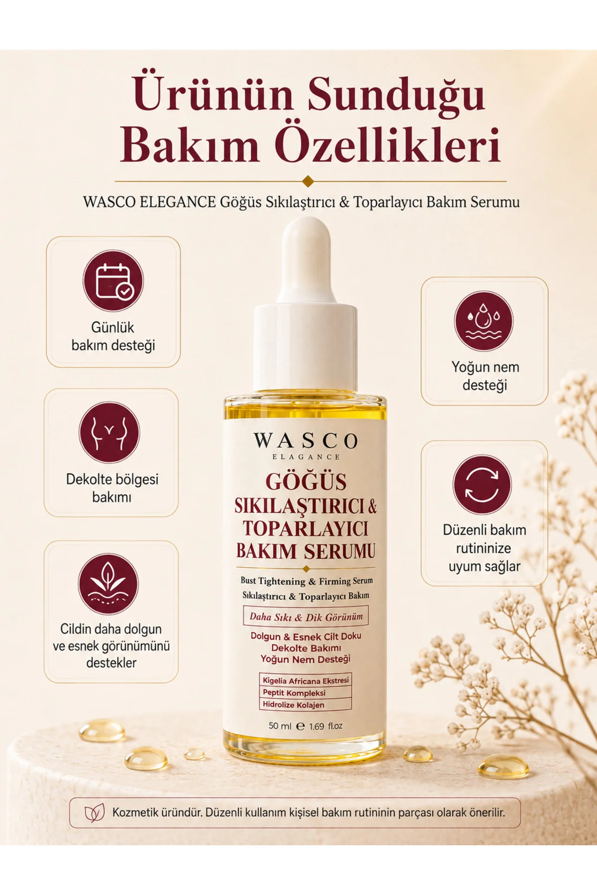 Göğüs ve Dekolte Bakım Serum • Daha Dik Görünüm • Daha Dolgun Görünüm • Göğüs Sıkılaştırıcı Bakım 50ml