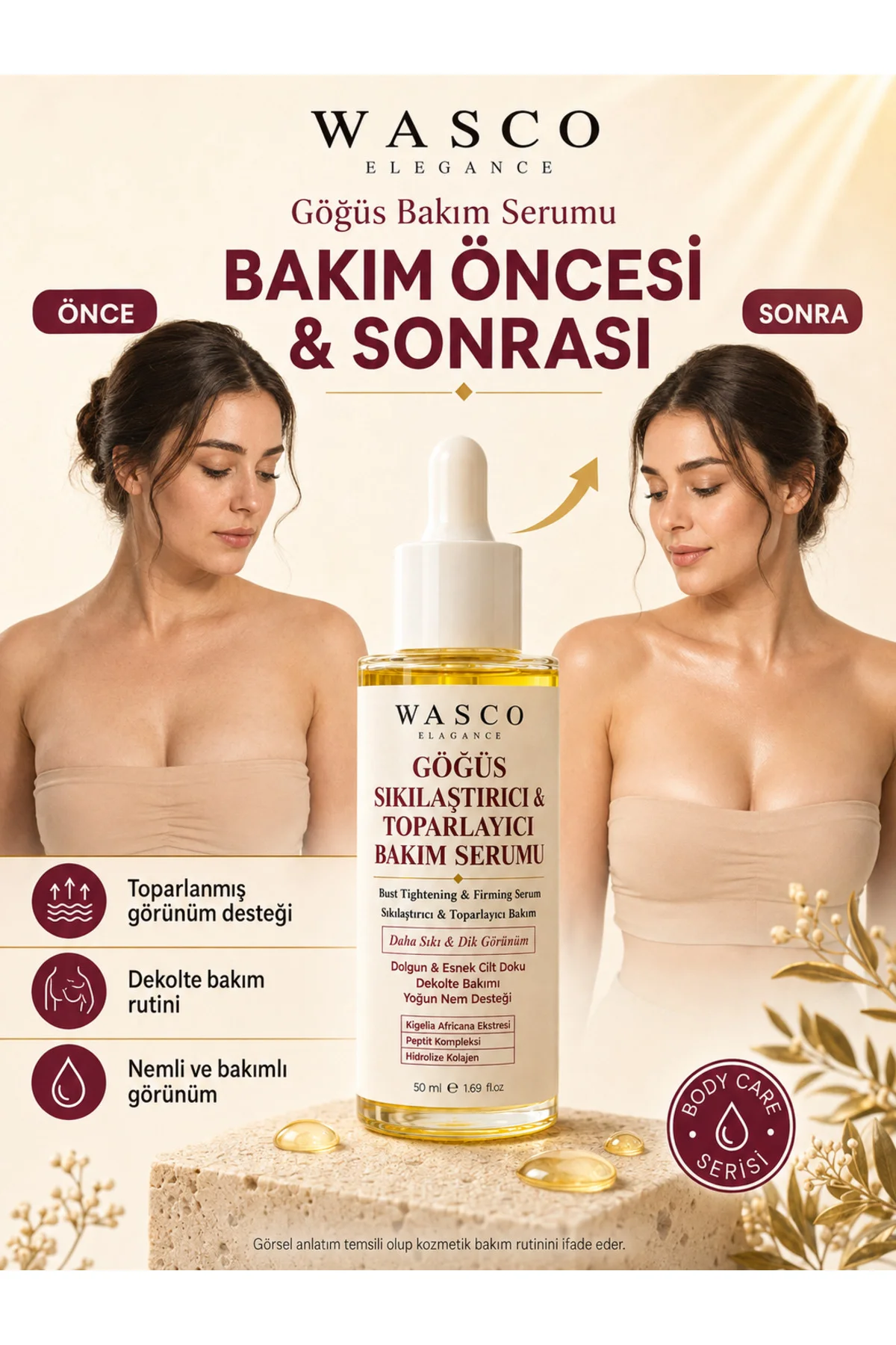 Göğüs ve Dekolte Bakım Serum • Daha Dik Görünüm • Daha Dolgun Görünüm • Göğüs Sıkılaştırıcı Bakım 50ml