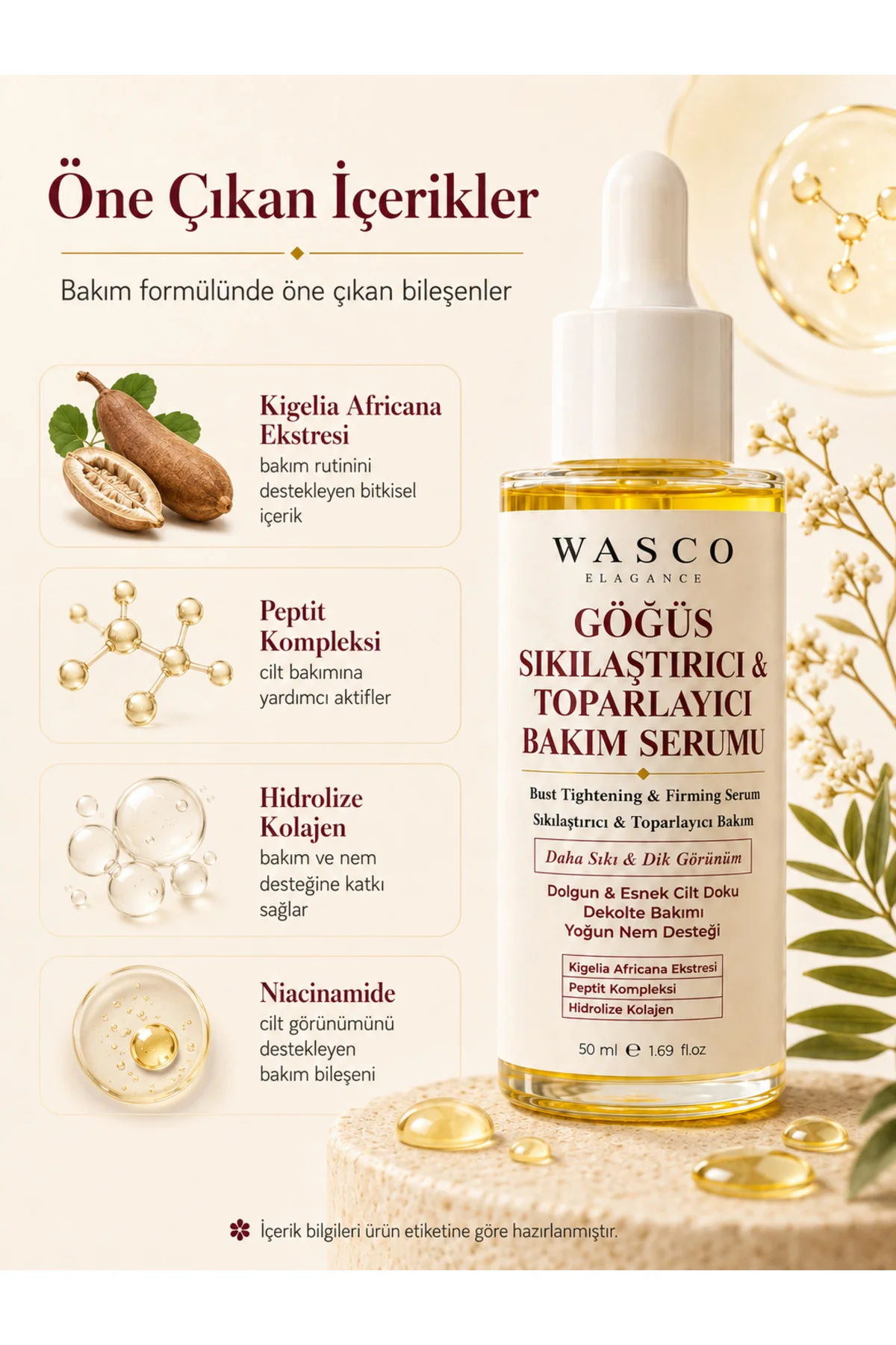 Göğüs ve Dekolte Bakım Serum • Daha Dik Görünüm • Daha Dolgun Görünüm • Göğüs Sıkılaştırıcı Bakım 50ml