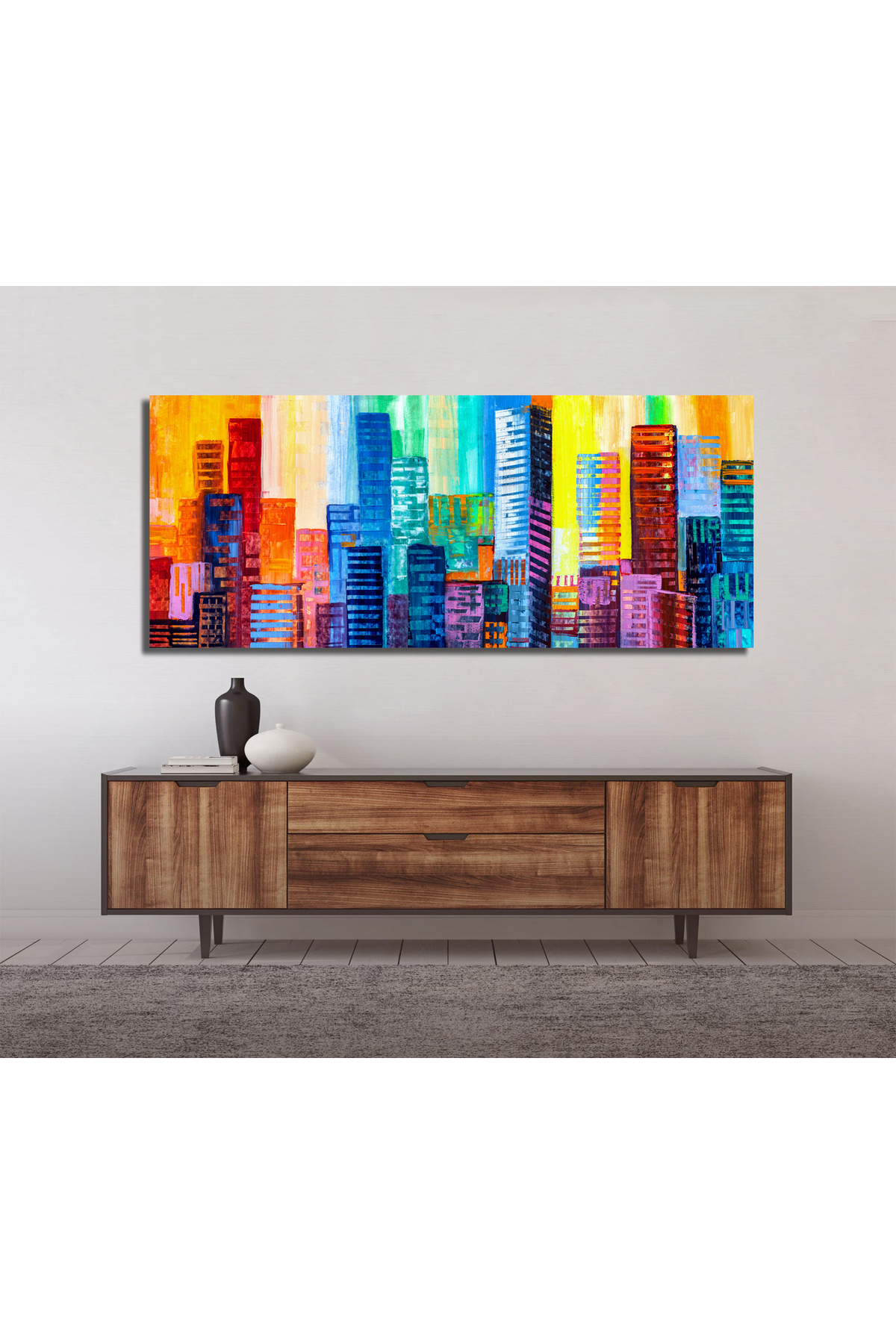 Korkmazkanvas Gökdelenlerin Sanatsal Resmi. Soyut Stil. Şehir Manzarası Panoram
