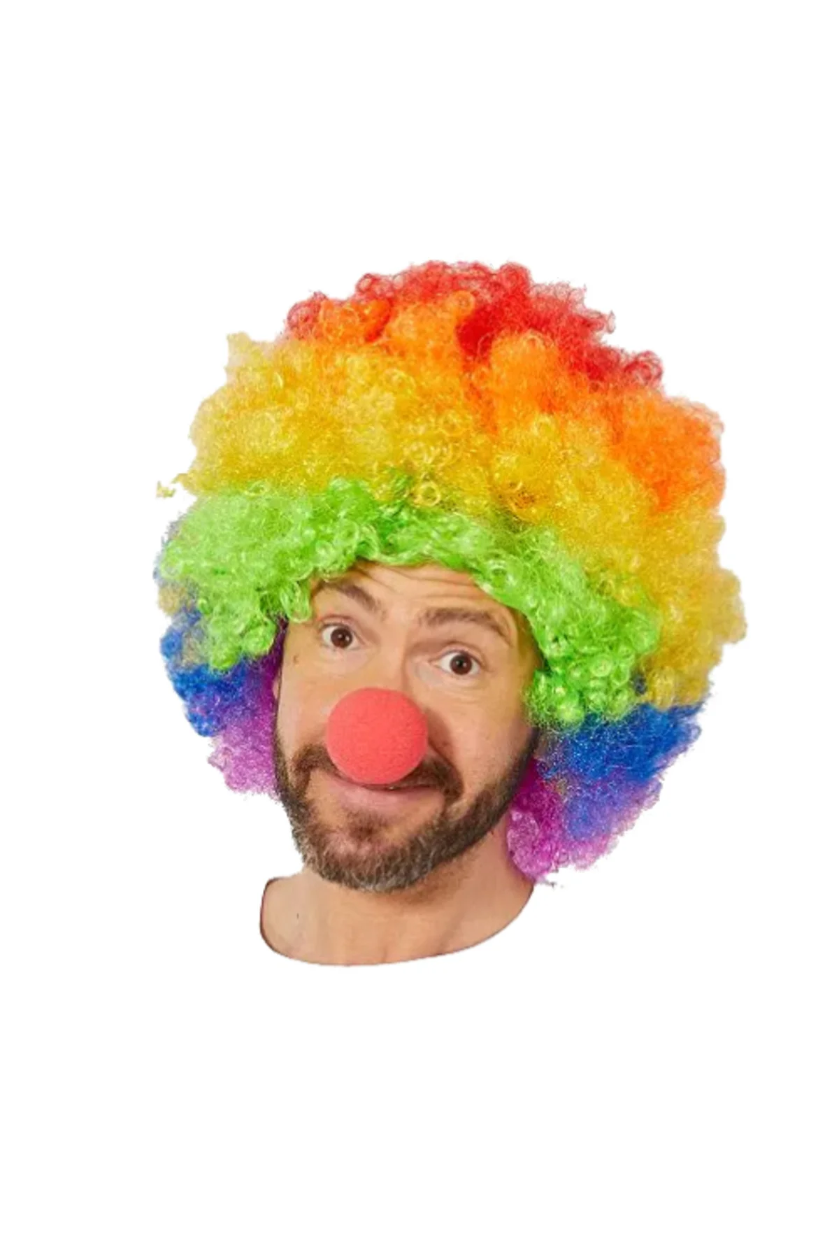 Gökkuşağı Afro Peruk ve Kırmızı Sünger Burun