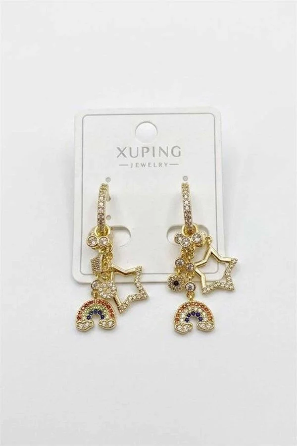 Gökkuşağı Charm Küpe - Altın Renkli Charm Tasarım