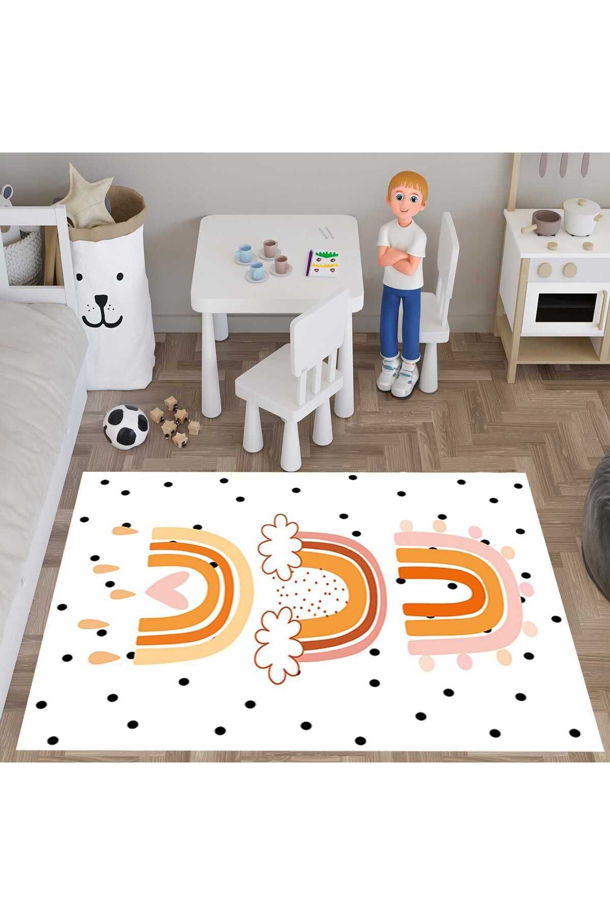 Evan Home Gökkuşağı Desenli Dijital Baskı Yıkanabilir Kaymaz Taban