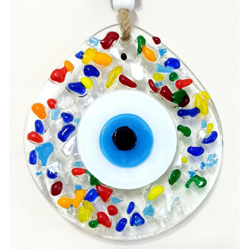 Woody Sofia Gökkuşağı Renklerinde Nazar Boncuklu Damla Model Şeffaf Cam Duvar