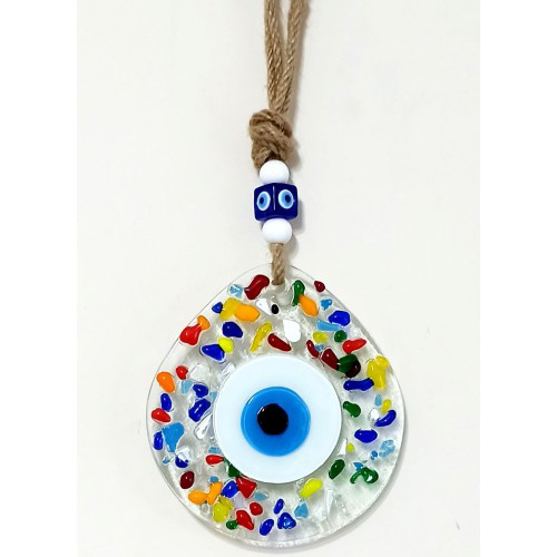 Woody Sofia Gökkuşağı Renklerinde Nazar Boncuklu Damla Model Şeffaf Cam Duvar