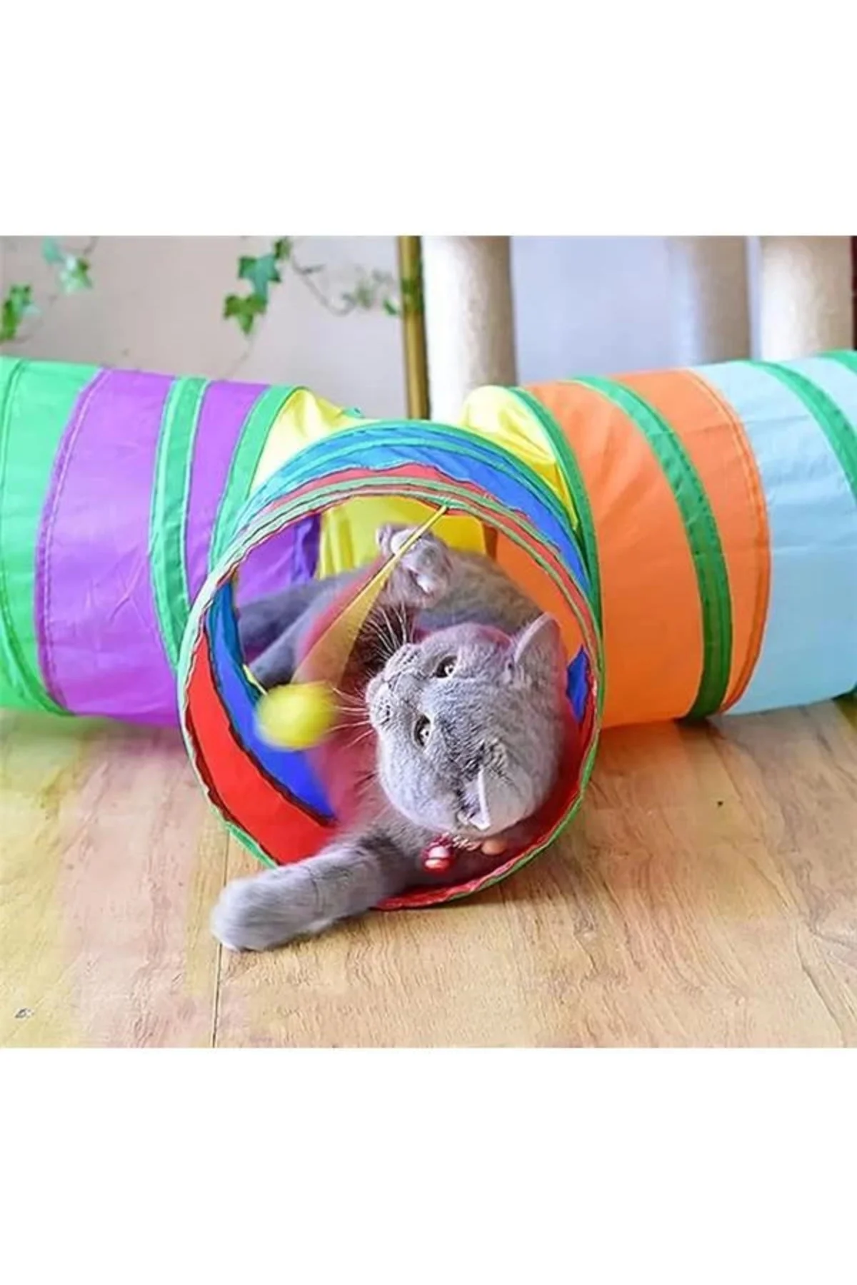 Gökkuşağı Renkli Katlanır Kedi ve Köpek Oyun Tüneli, Uzun Eğlenceli Evcil Hayvan Oyuncak